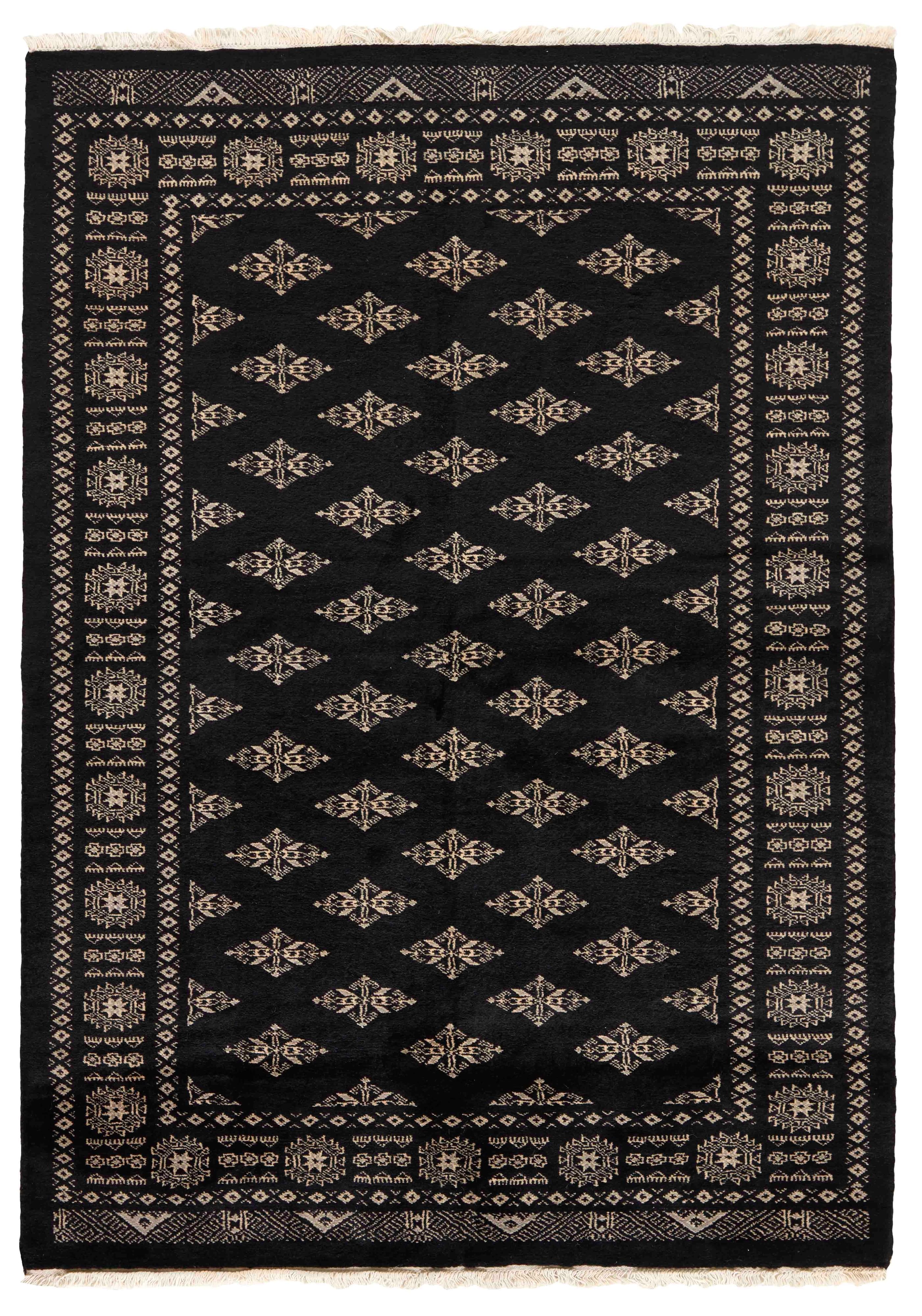 black oriental rug with traditional pattern