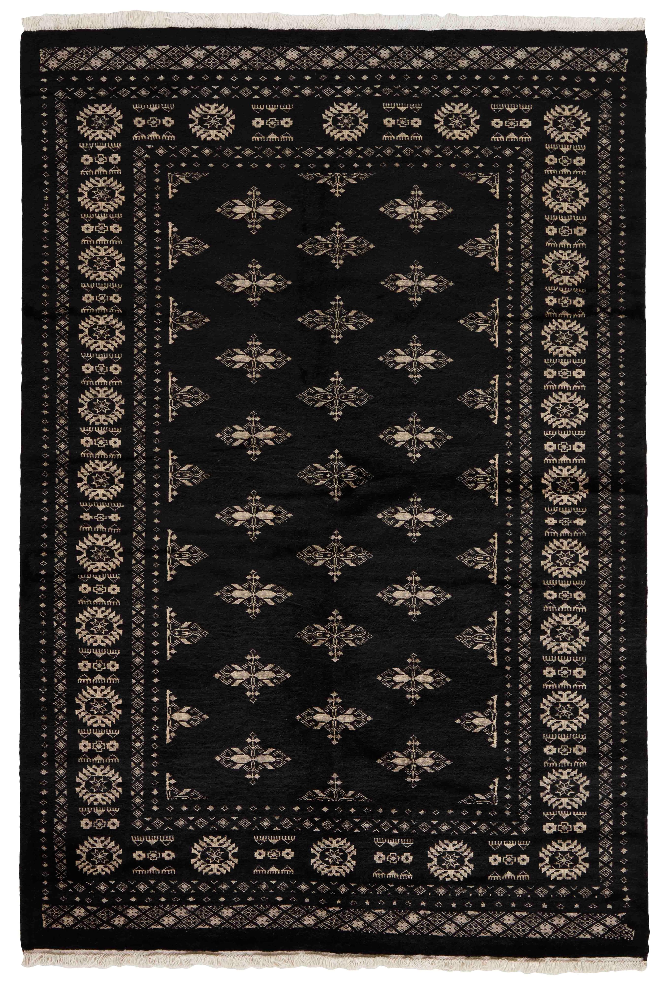 black oriental rug with traditional pattern