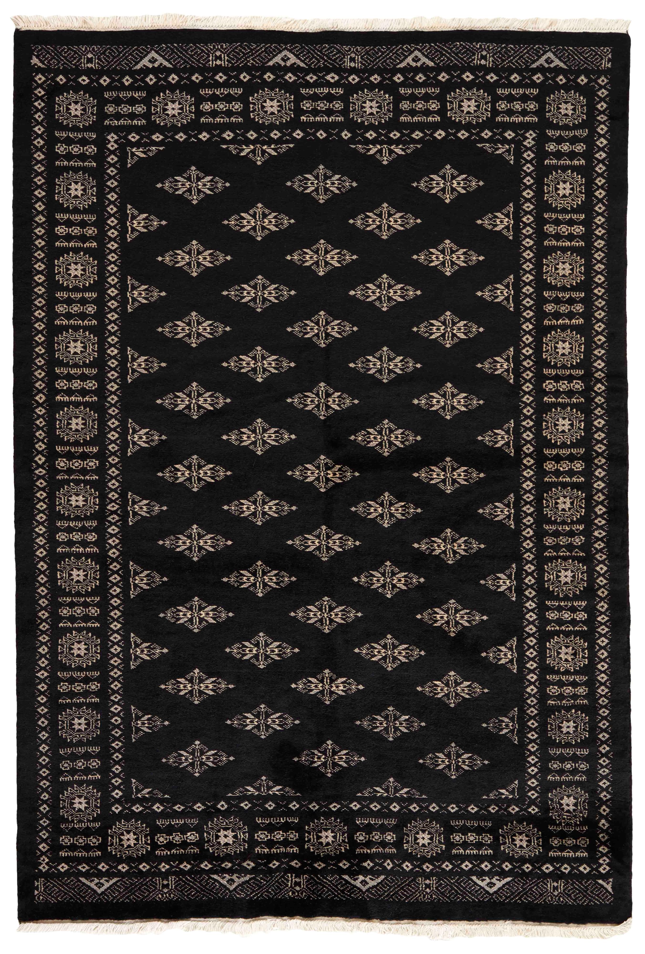 black oriental rug with traditional pattern