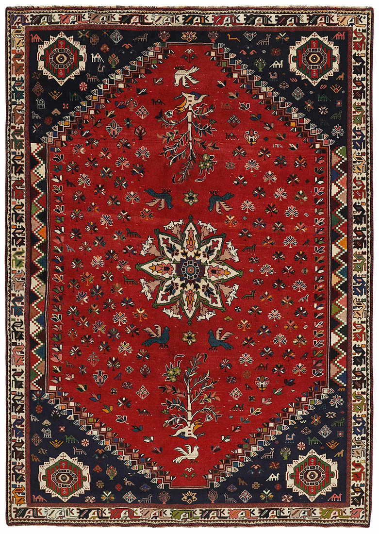 red and black persian rug with geometric design
