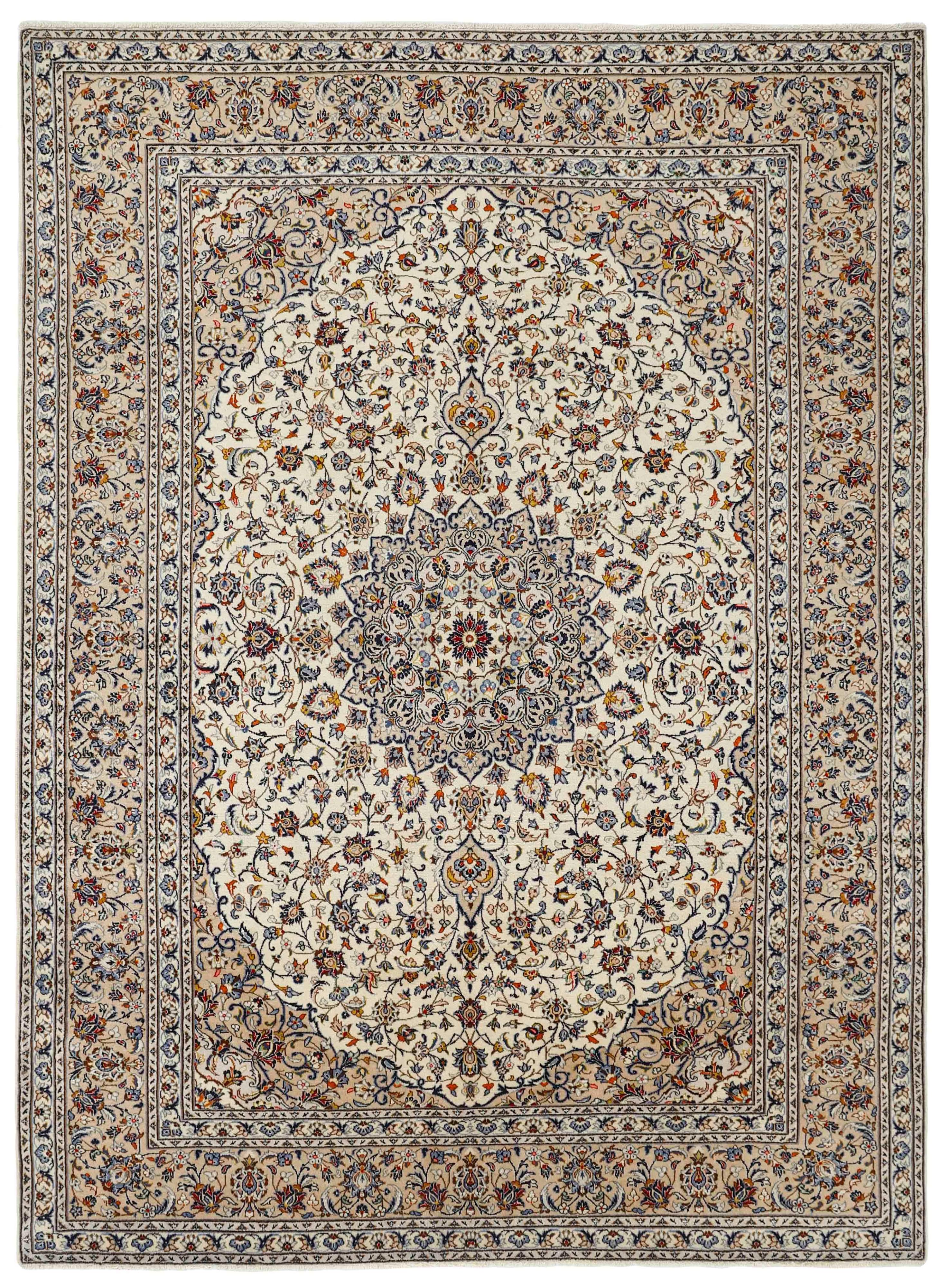 Authentic persian rug with traditional floral design in beige and blue