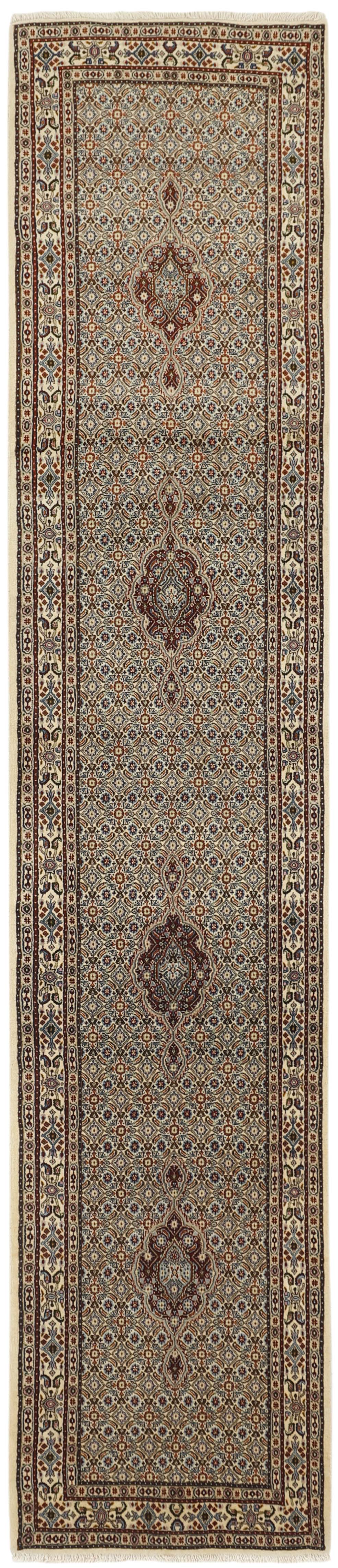 authentic persian runner with traditional floral pattern in cream, blue and red