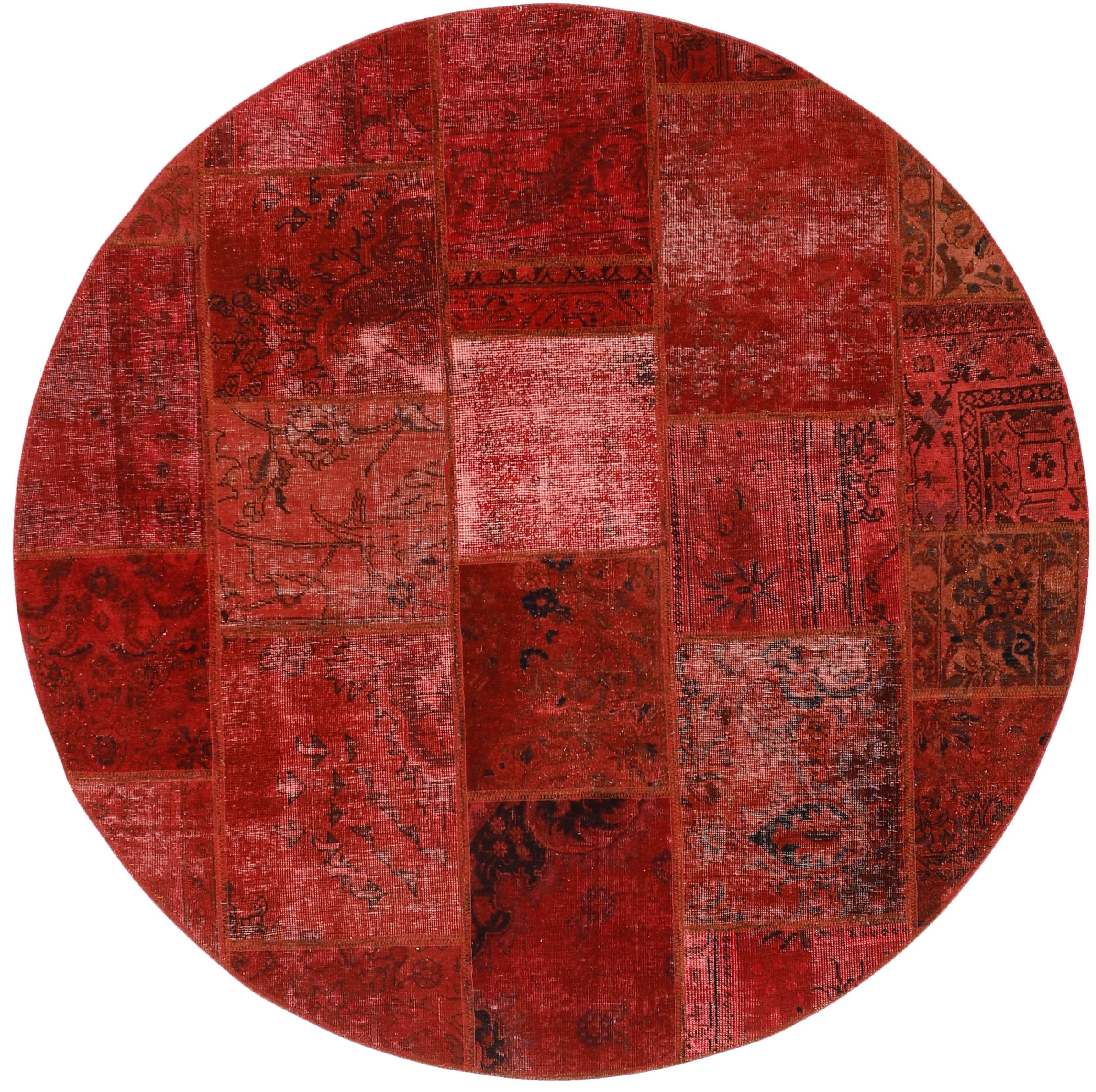 Authentic red patchwork persian circle rug