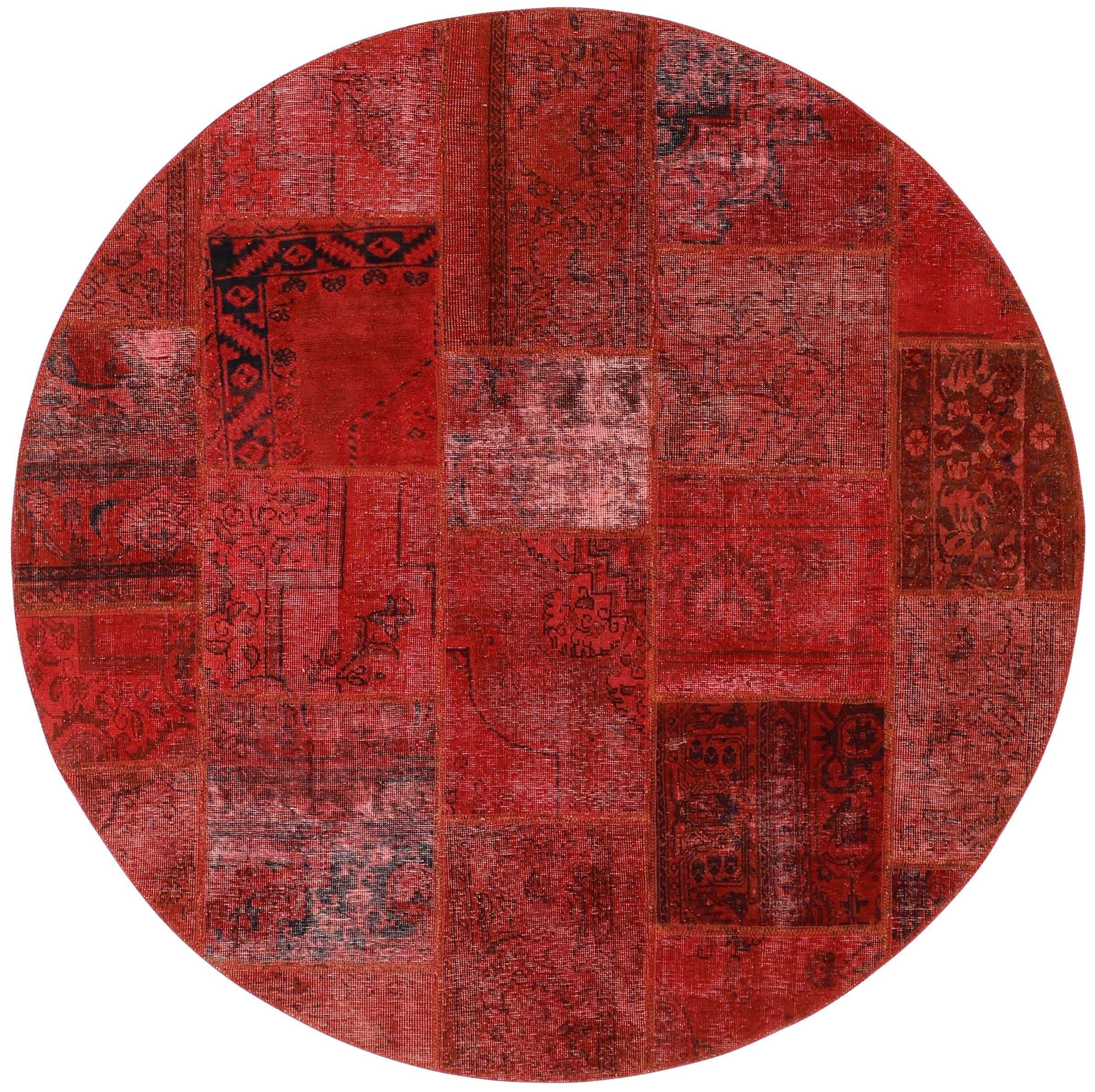 Authentic red patchwork persian circle rug
