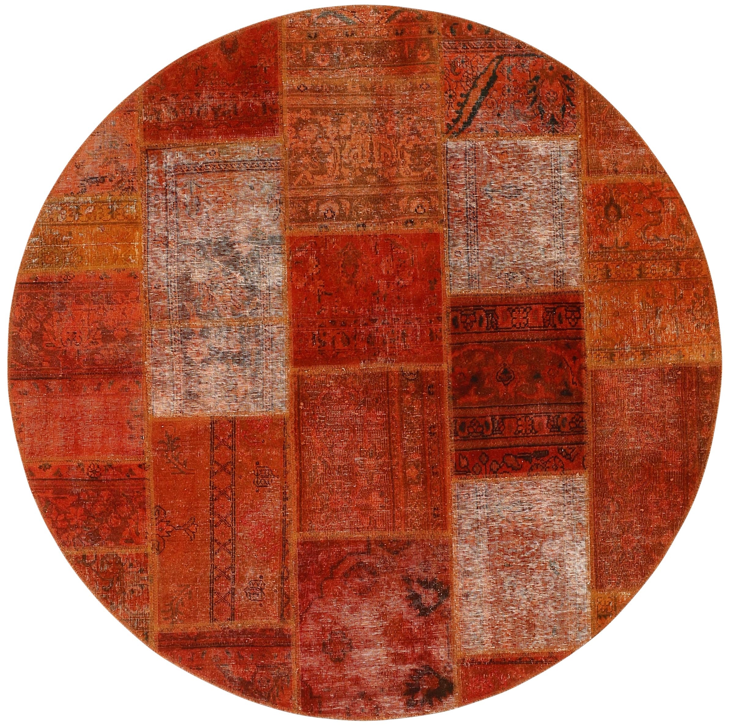 Authentic orange patchwork persian circle rug