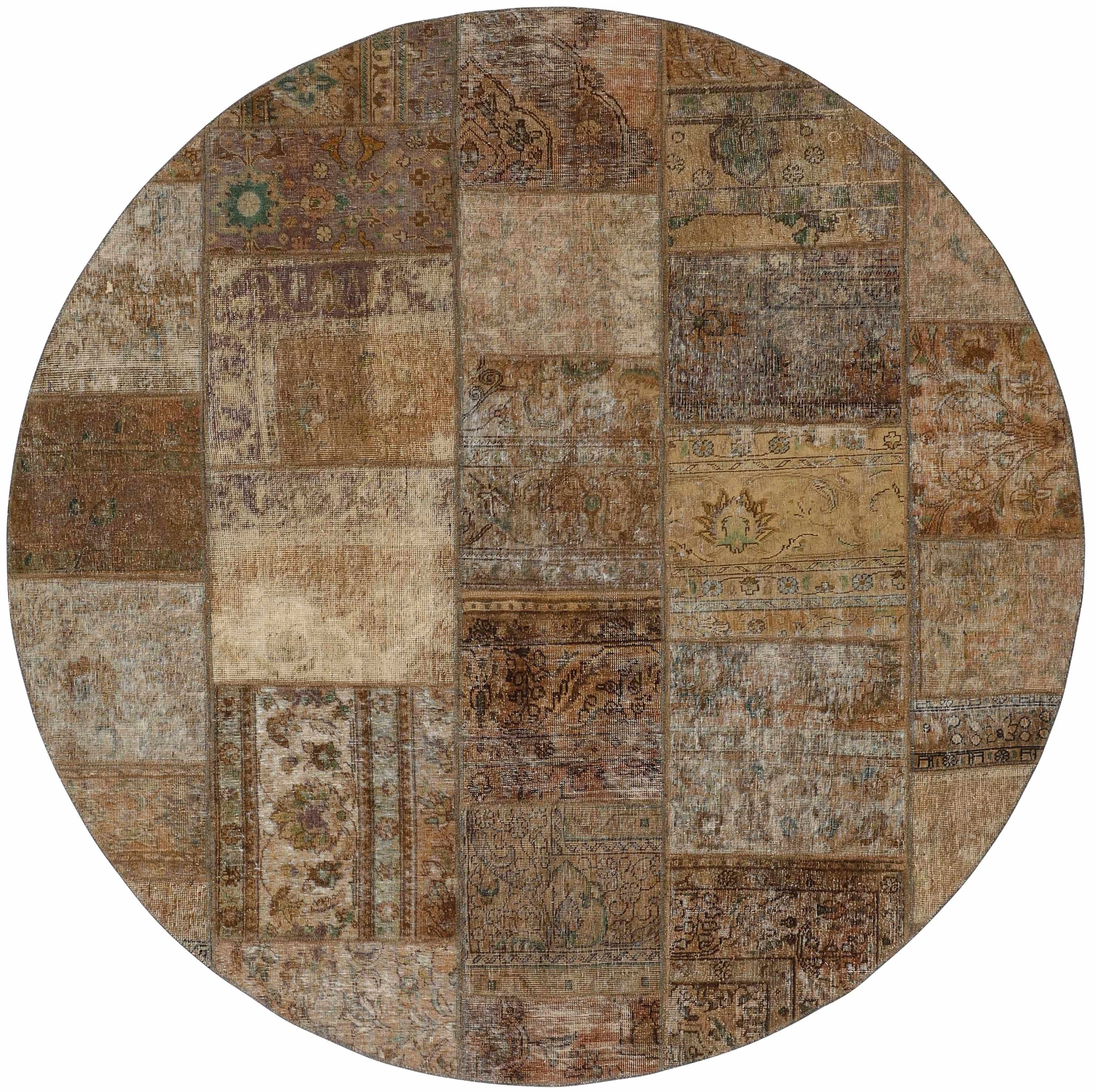 Authentic brown patchwork persian circle rug