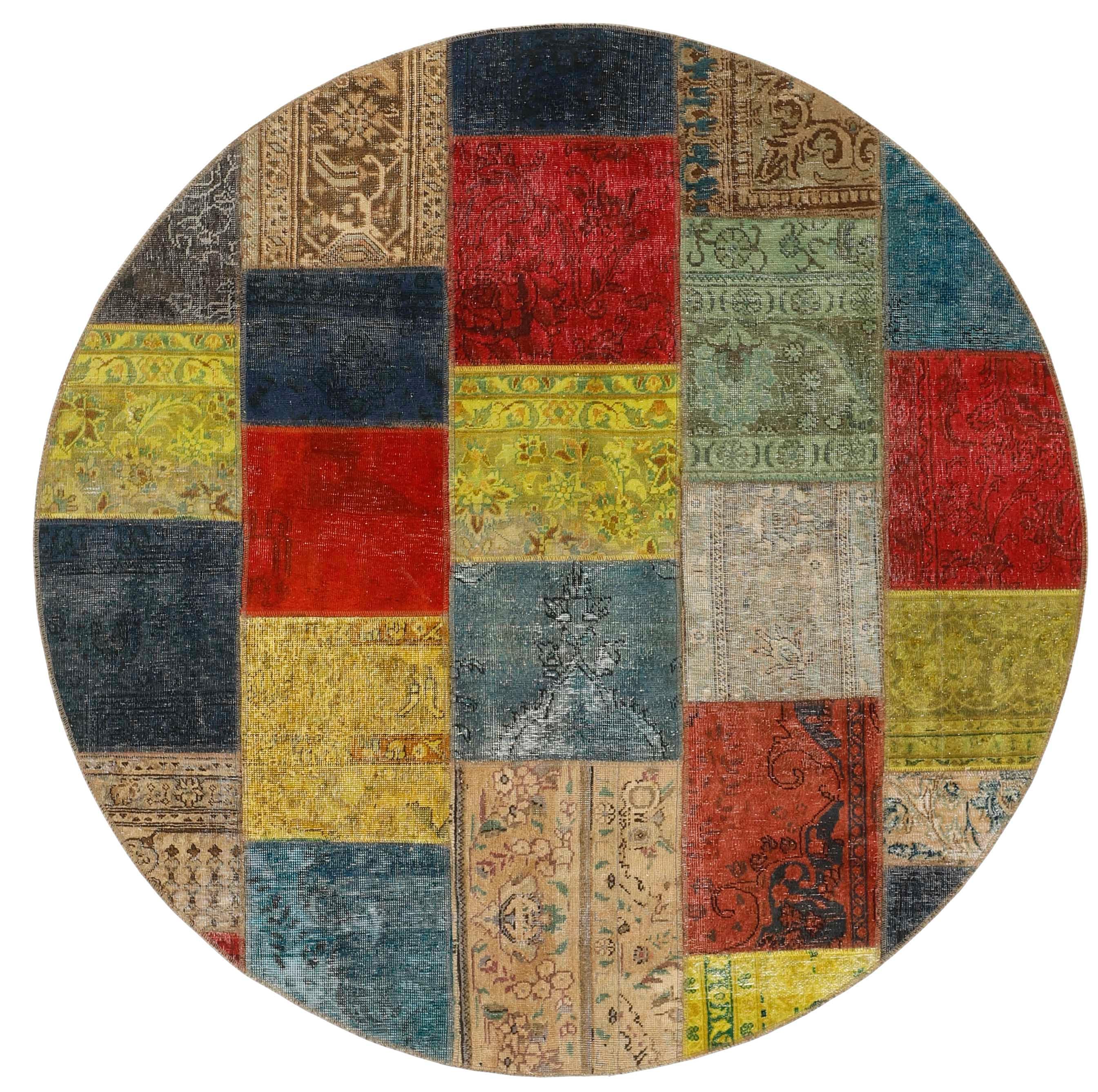 Authentic multicolour patchwork persian circle rug