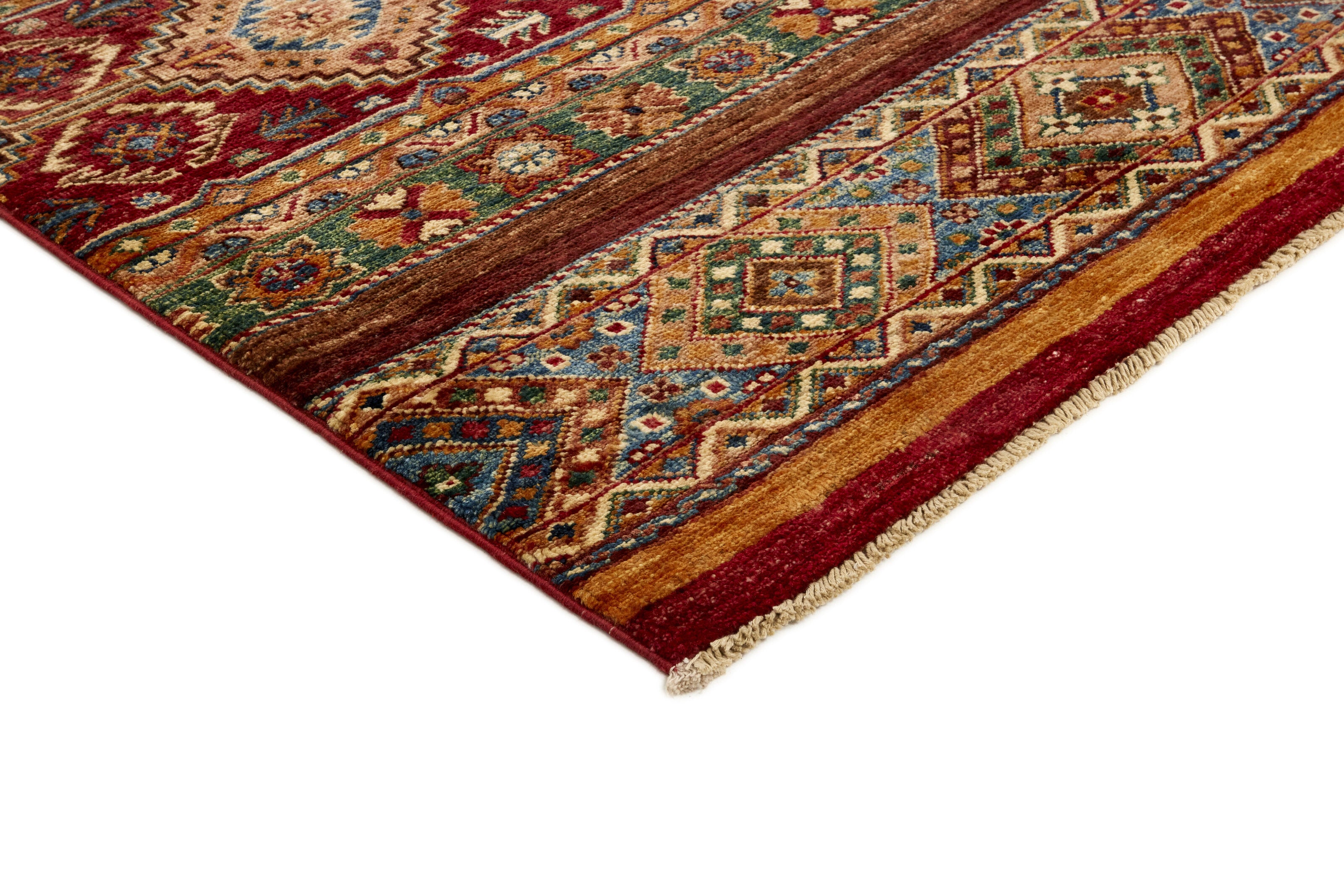 Authentic multicolour shall rug with traditional pattern