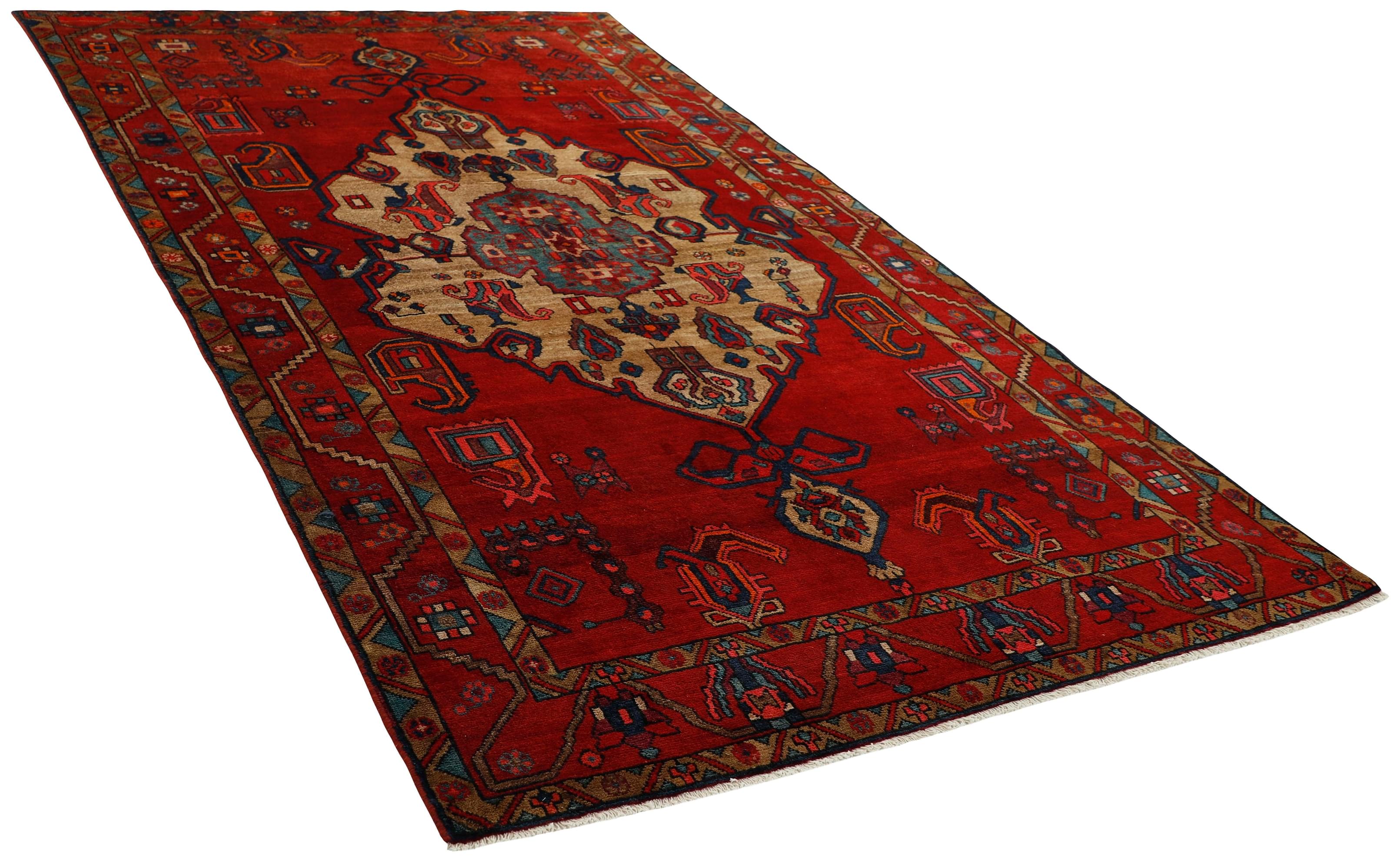 Red and black traditional persian rug with floral design