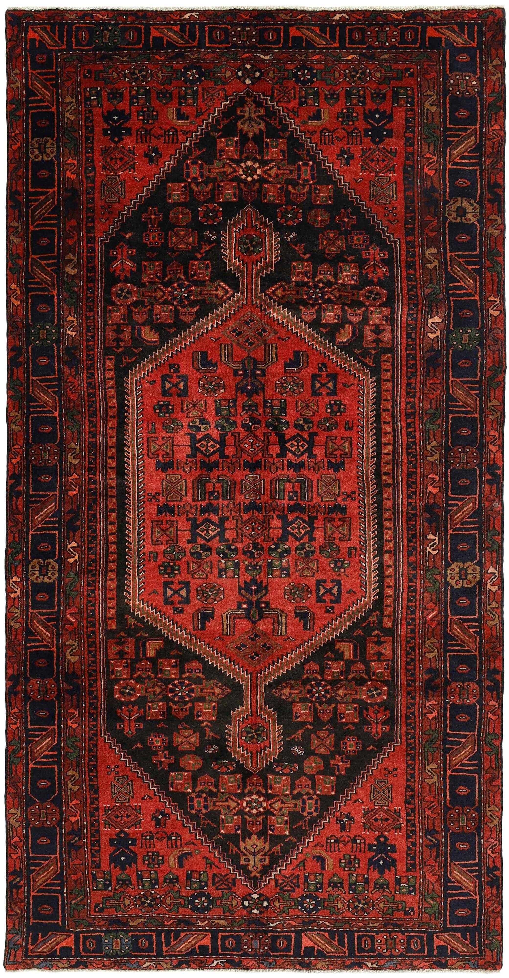 Authentic persian rug with stylised geometric design in red