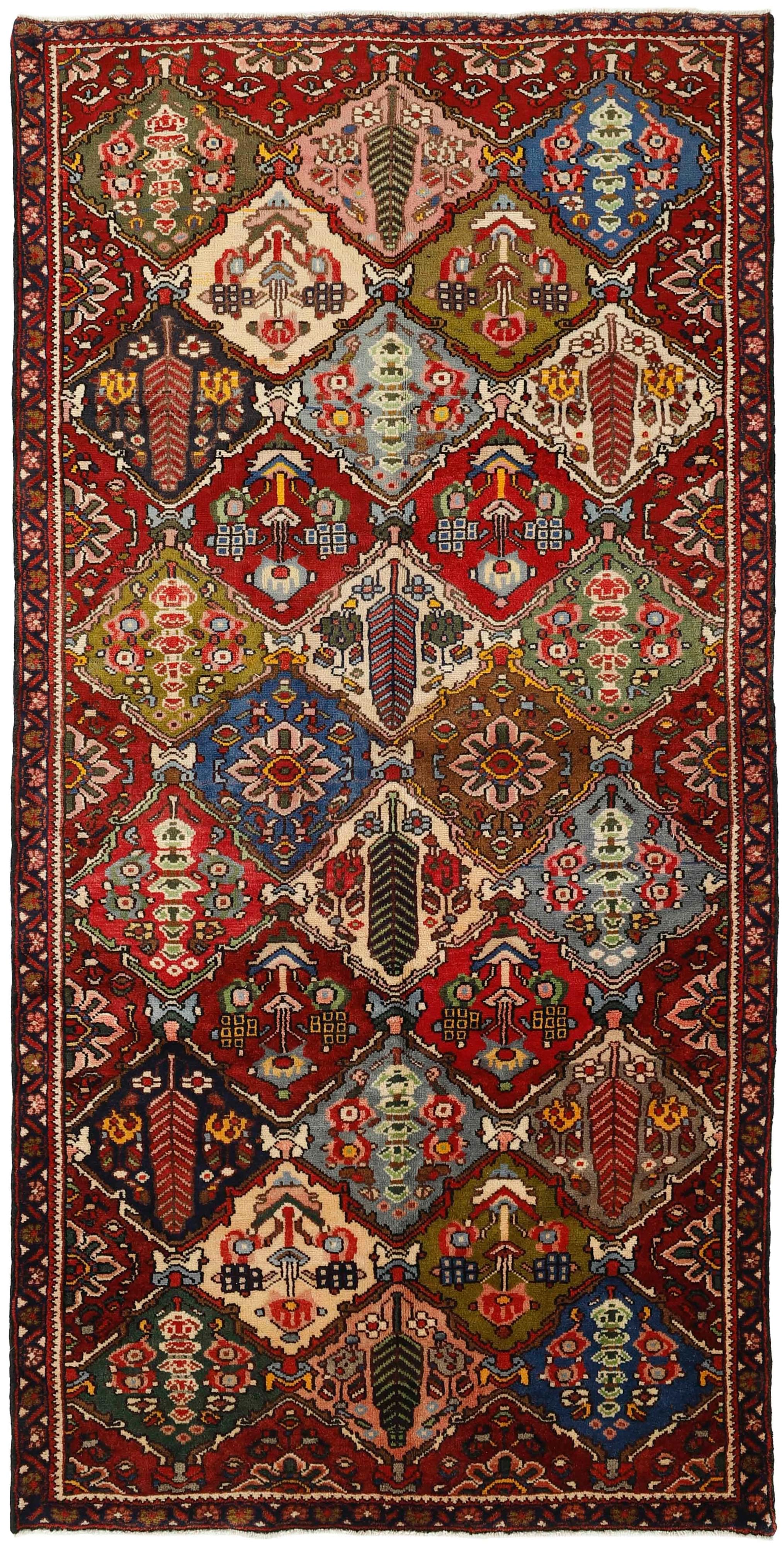 Authentic persian rug with traditional pattern in multicolour