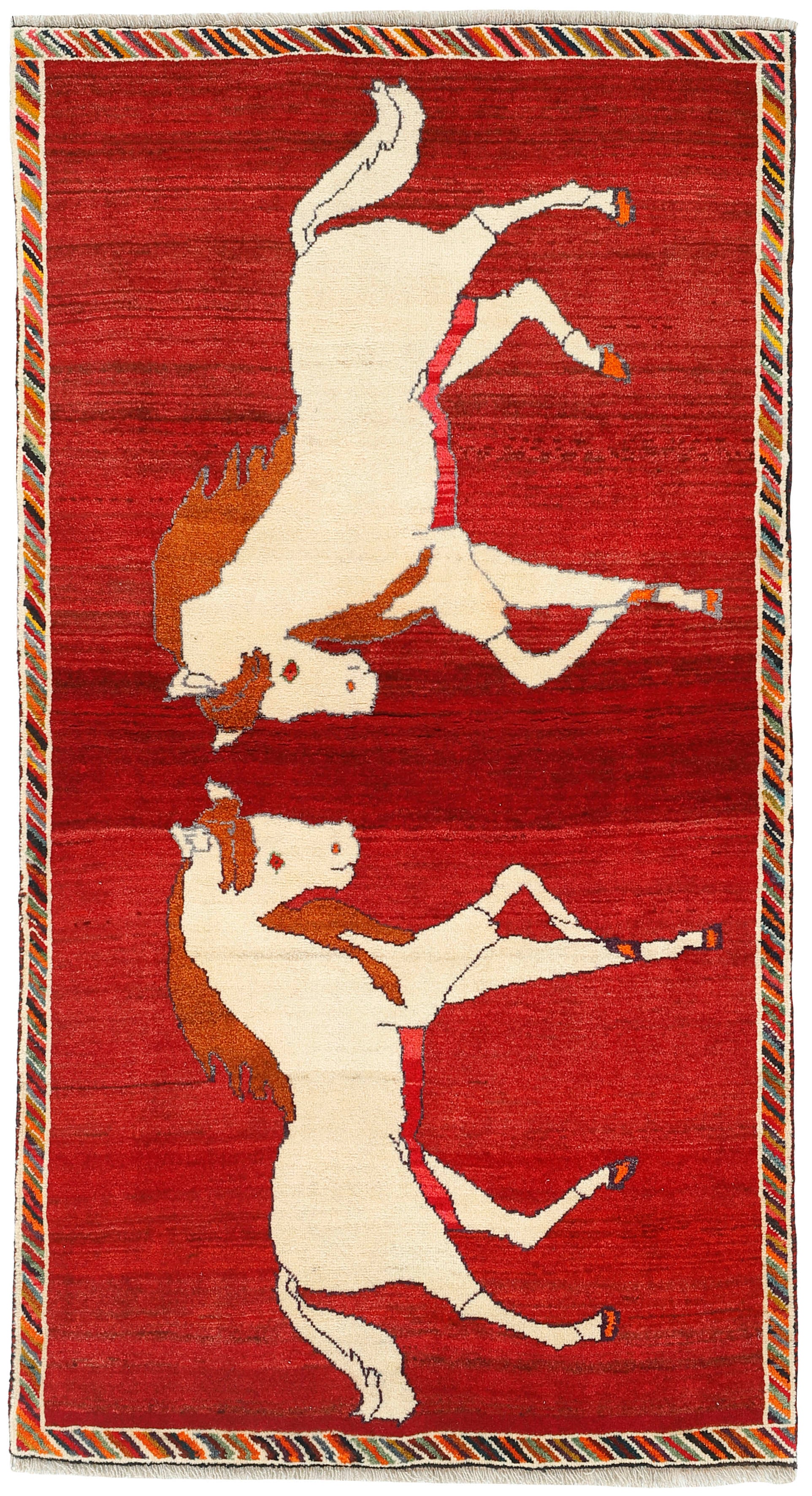 red persian rug with figural design