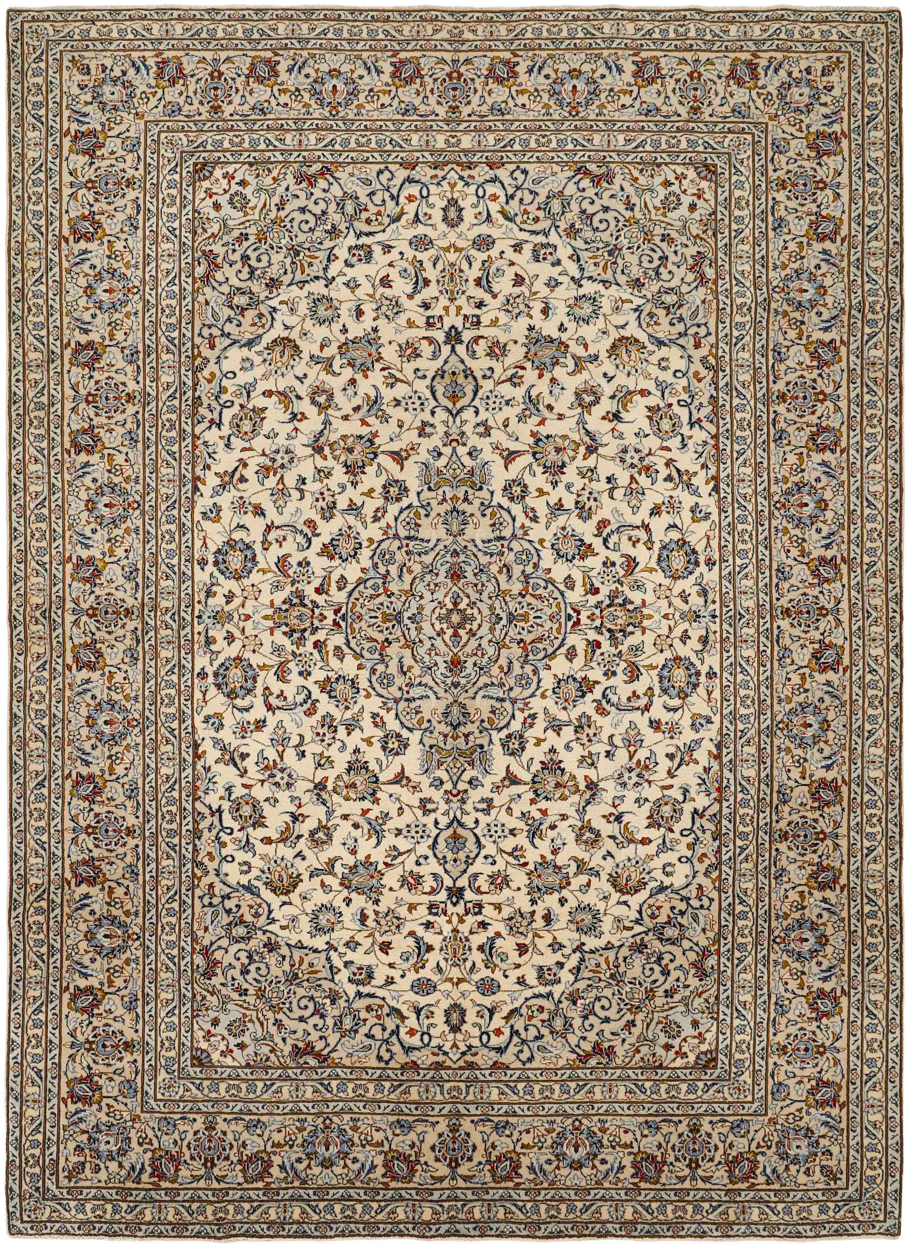 Authentic persian rug with traditional floral design in red, blue, beige and brown
