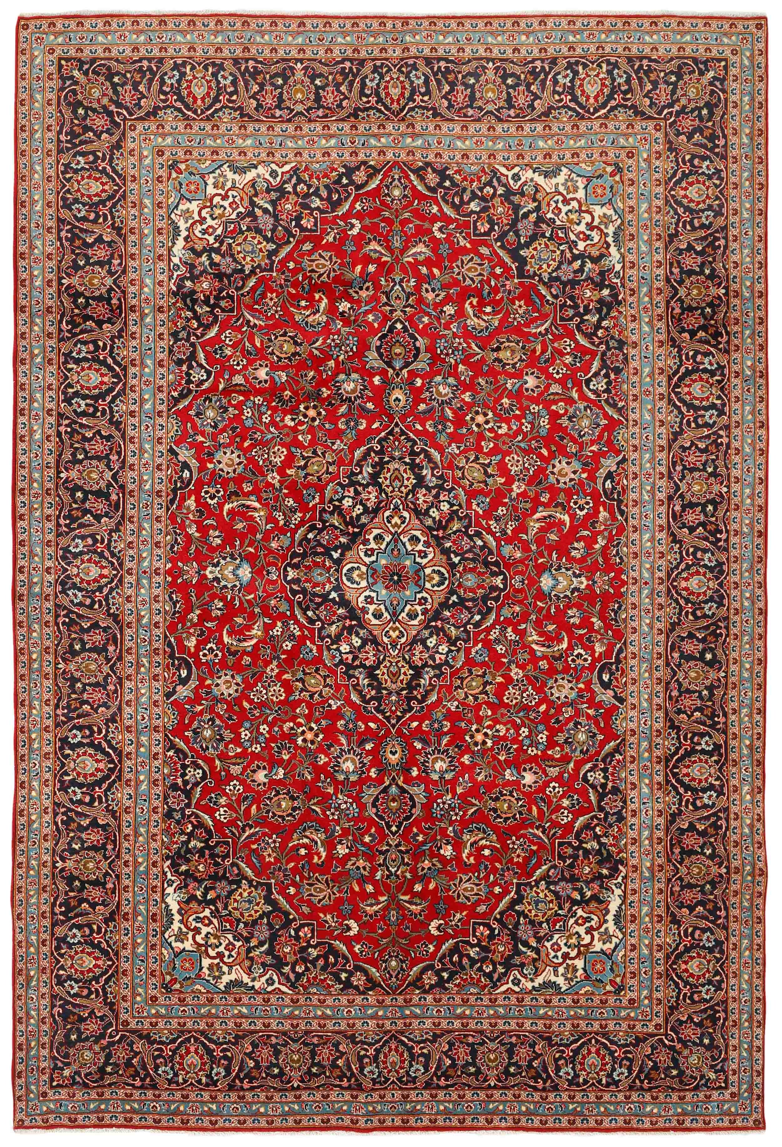 Authentic persian rug with Traditionalfloral design in red and blue