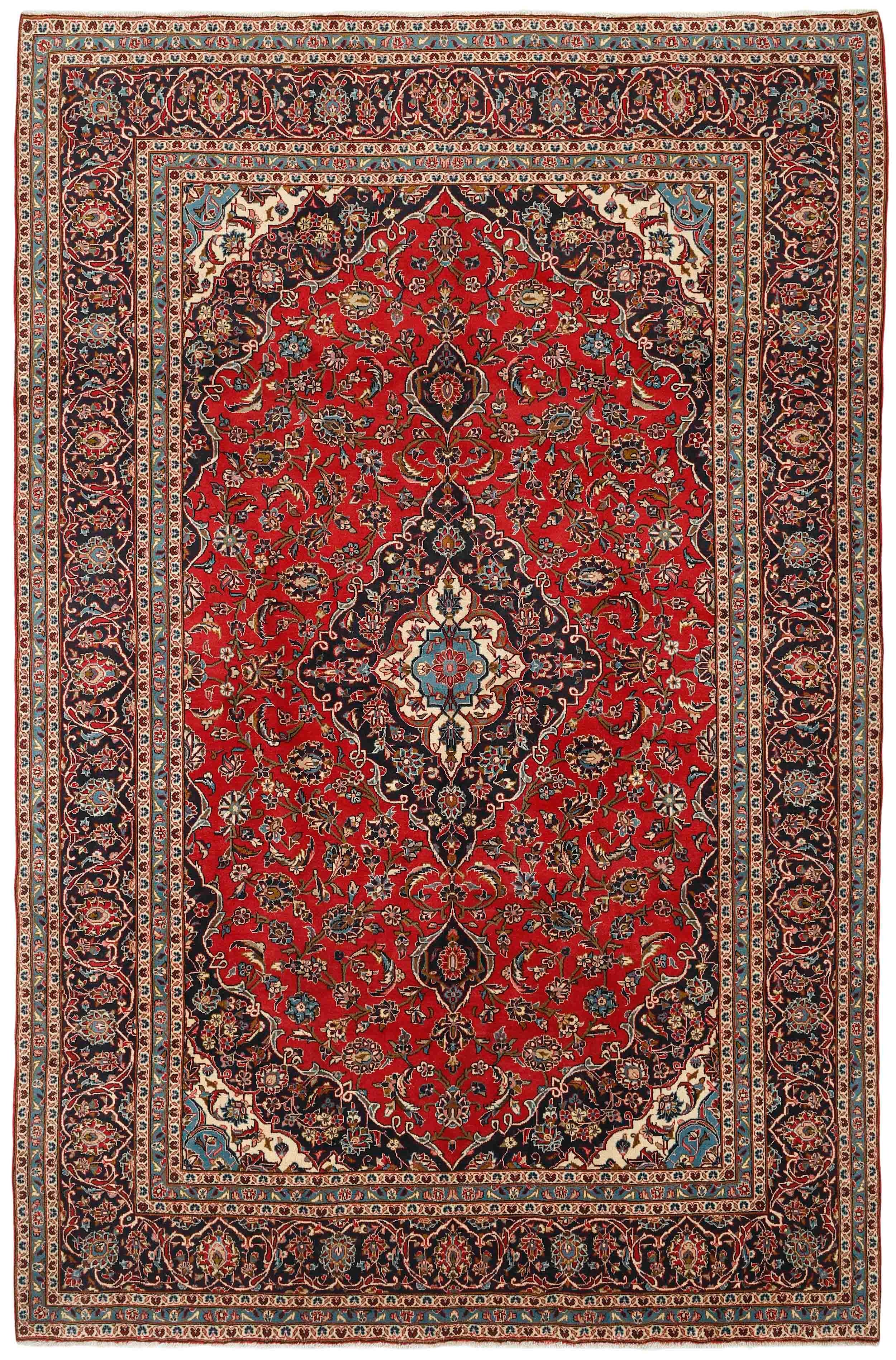 Authentic persian rug with Traditionalfloral design in red and blue