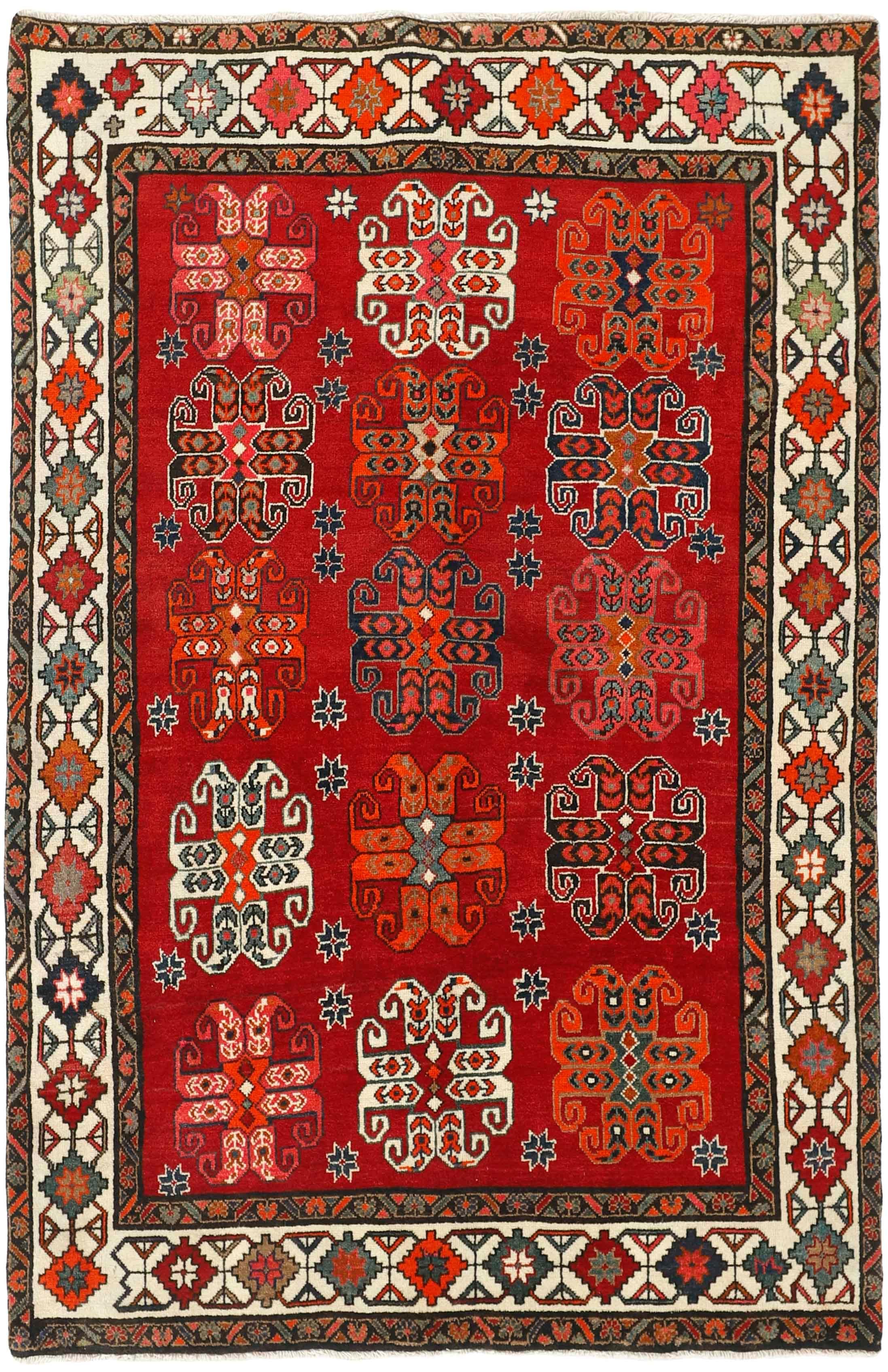 red and black persian rug with geometric design