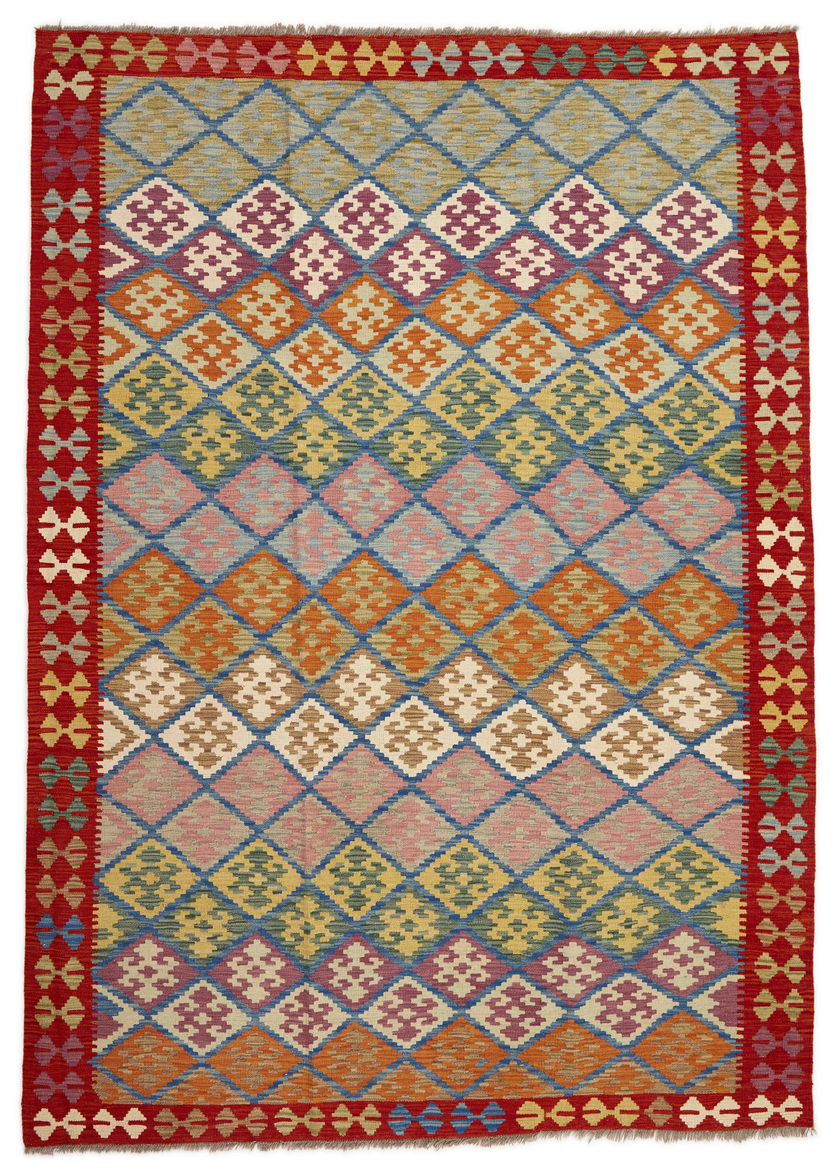 Authentic Persian Kilim flatweave rug with traditional multicolour pattern