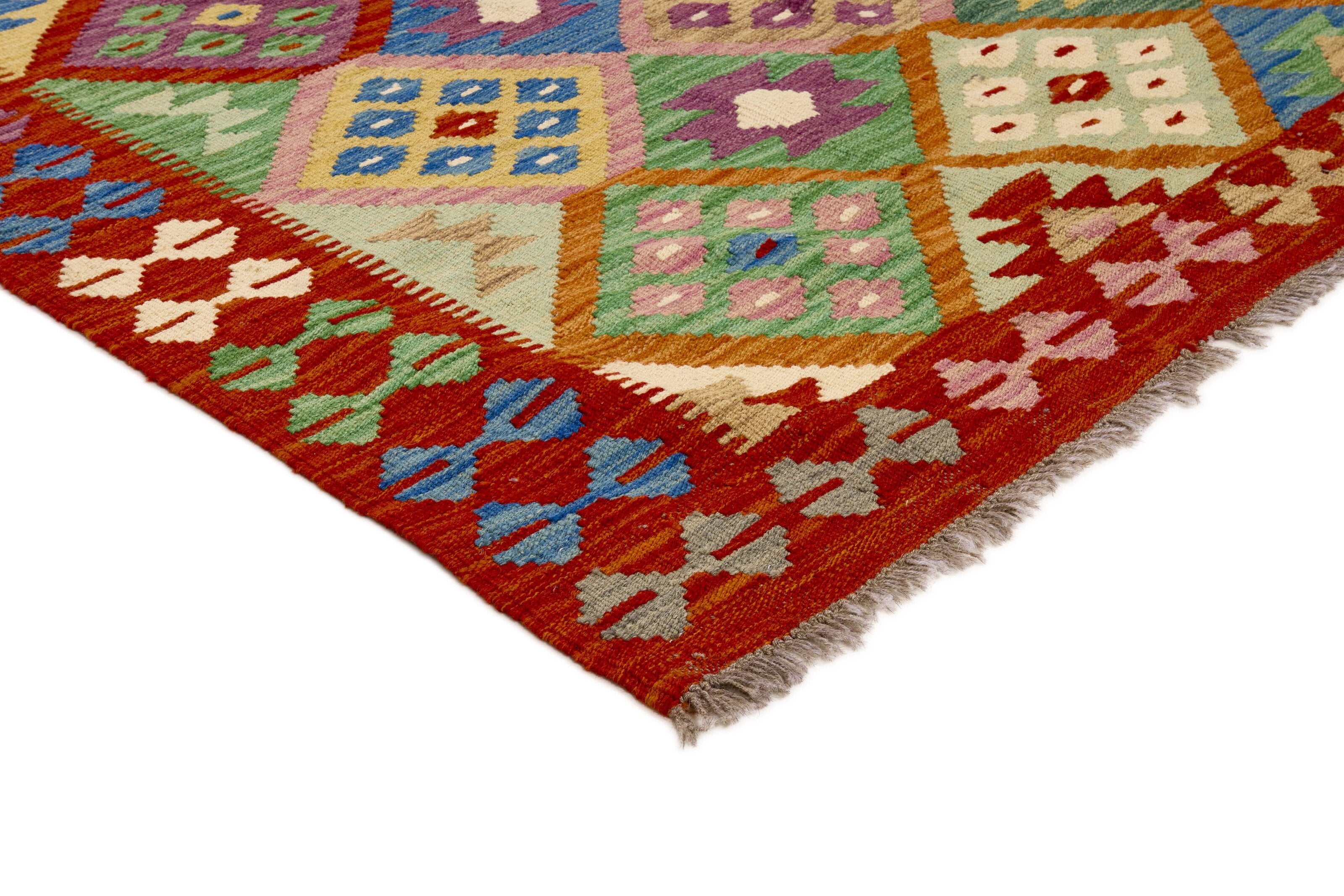 Authentic Persian Kilim flatweave rug with traditional multicolour pattern