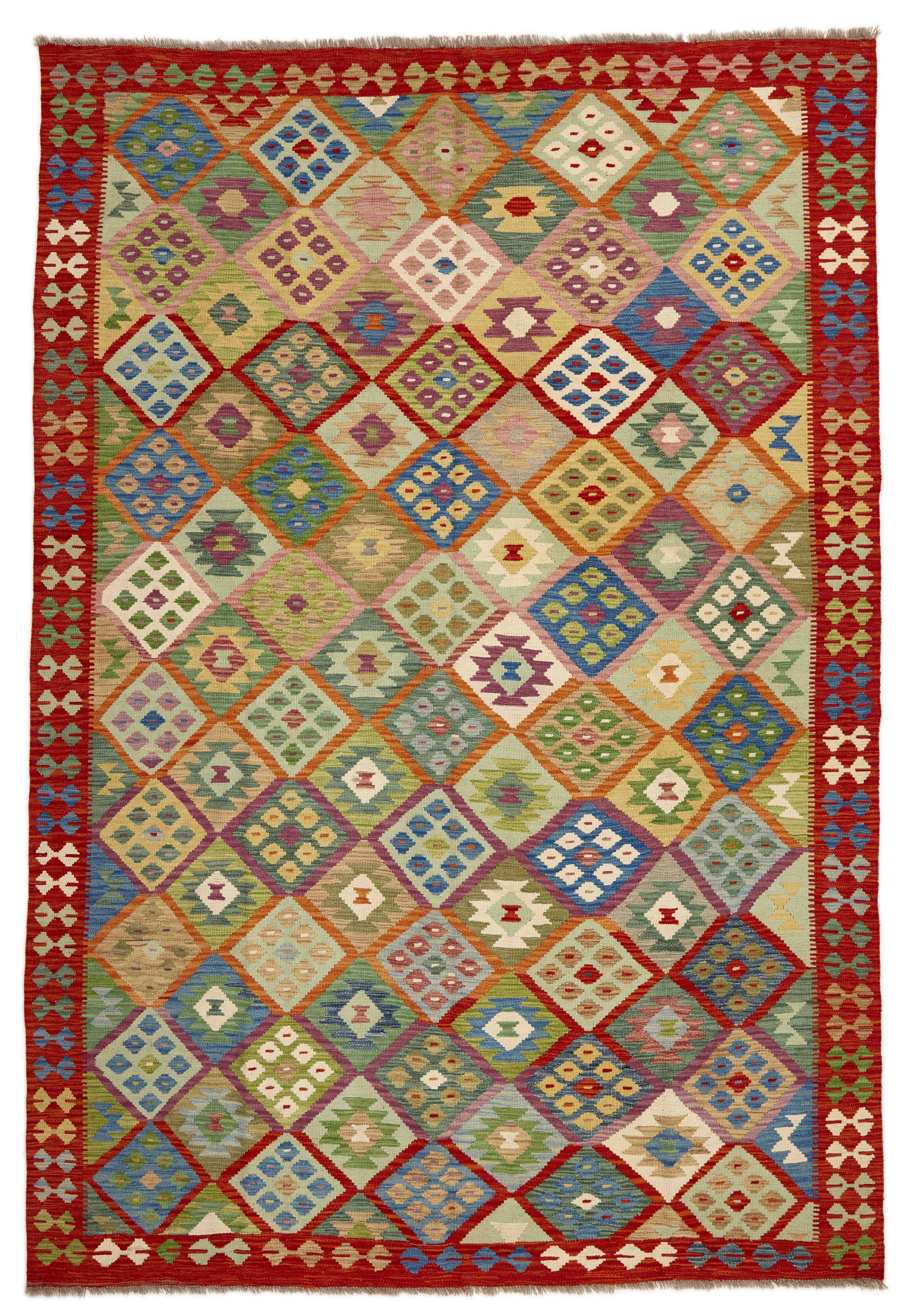 Authentic Persian Kilim flatweave rug with traditional multicolour pattern