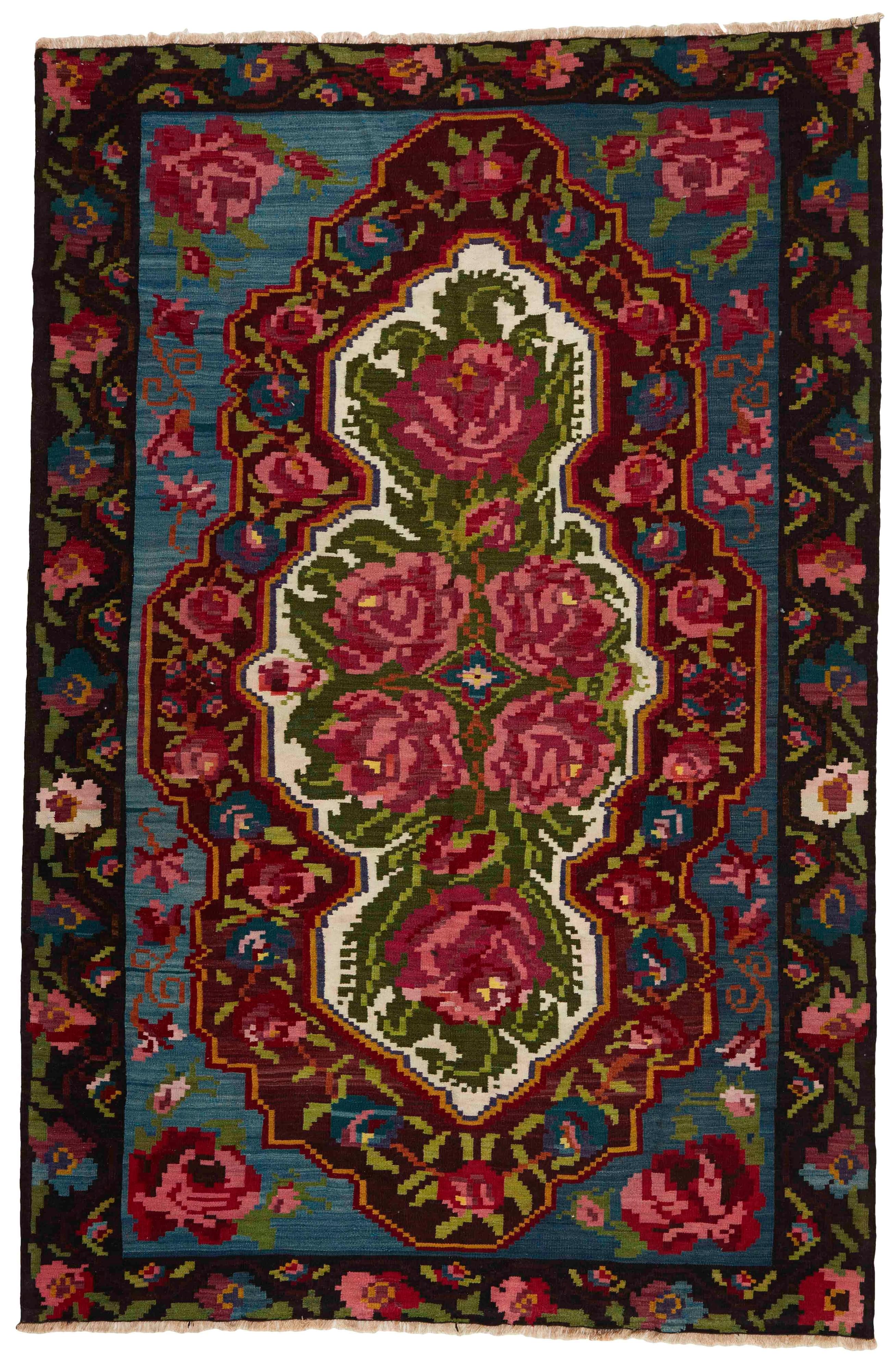 authentic oriental kelim flatweave with floral design