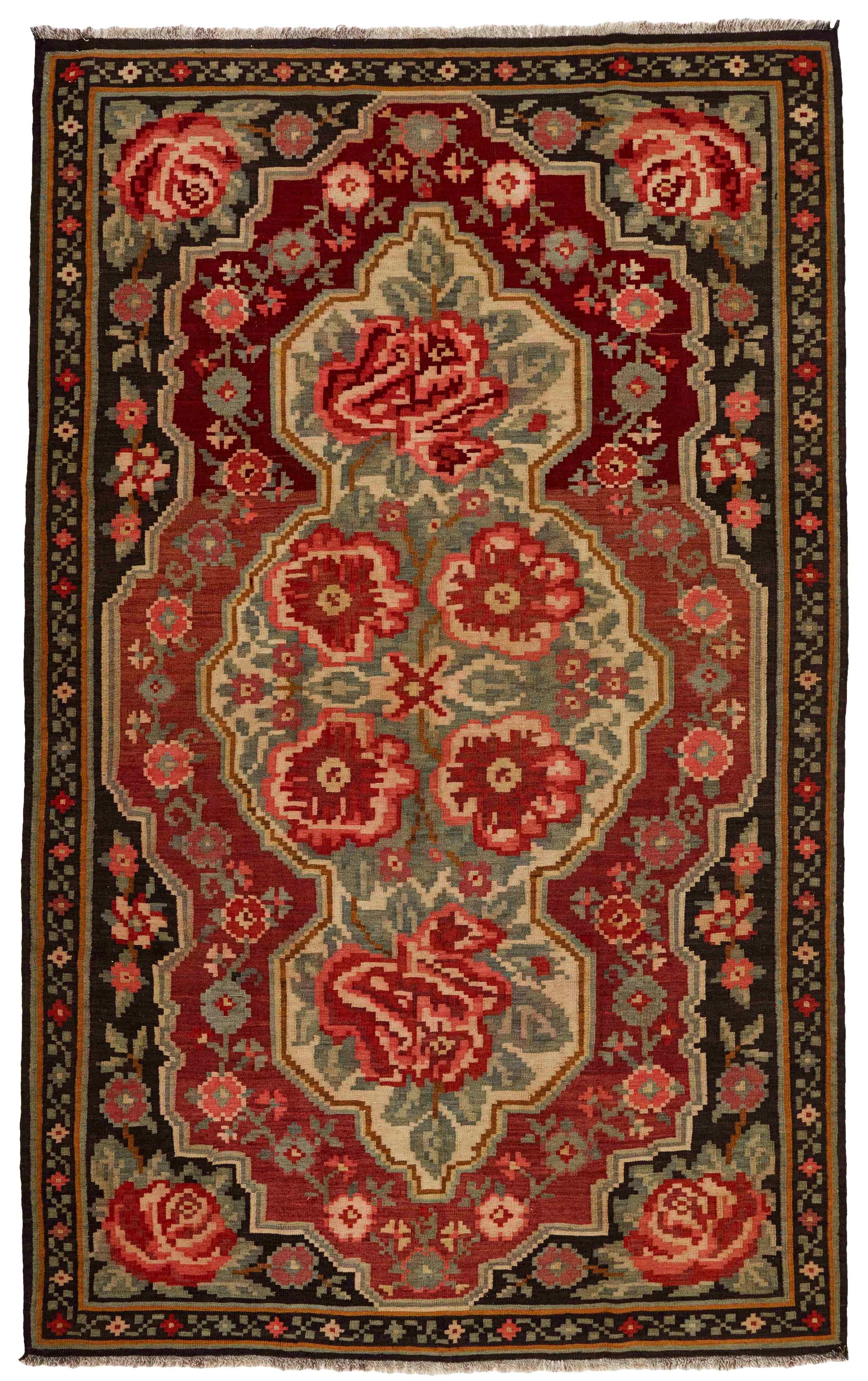 authentic oriental kelim flatweave with floral design