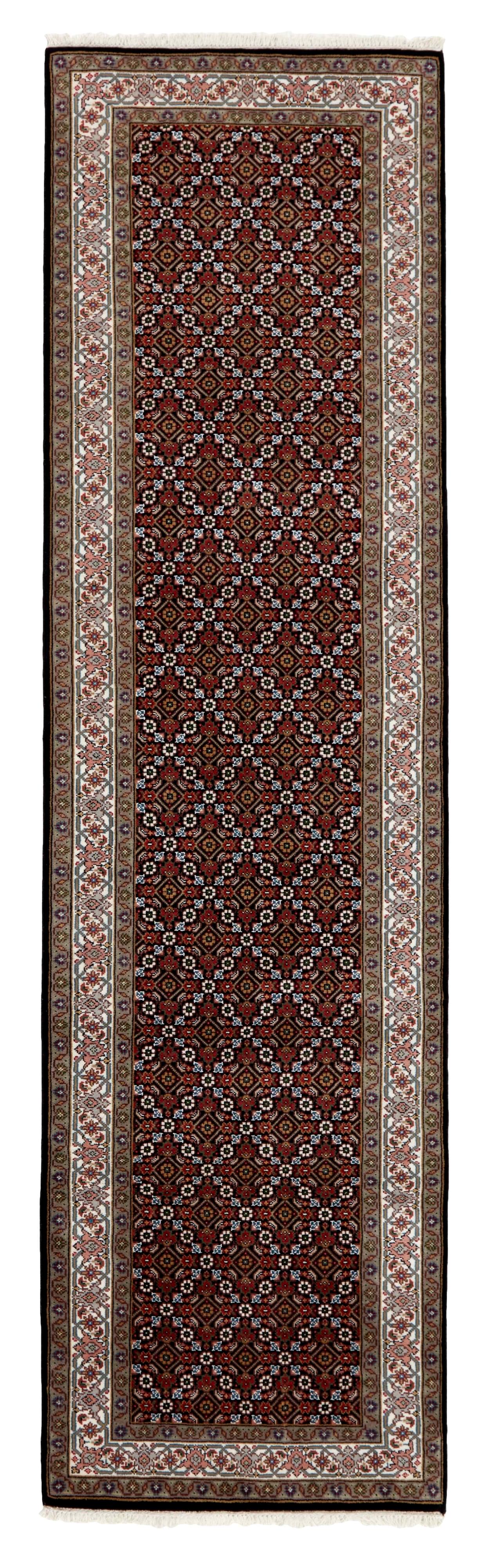 Authentic Oriental runner with traditional geometric and floral design in red, beige and black