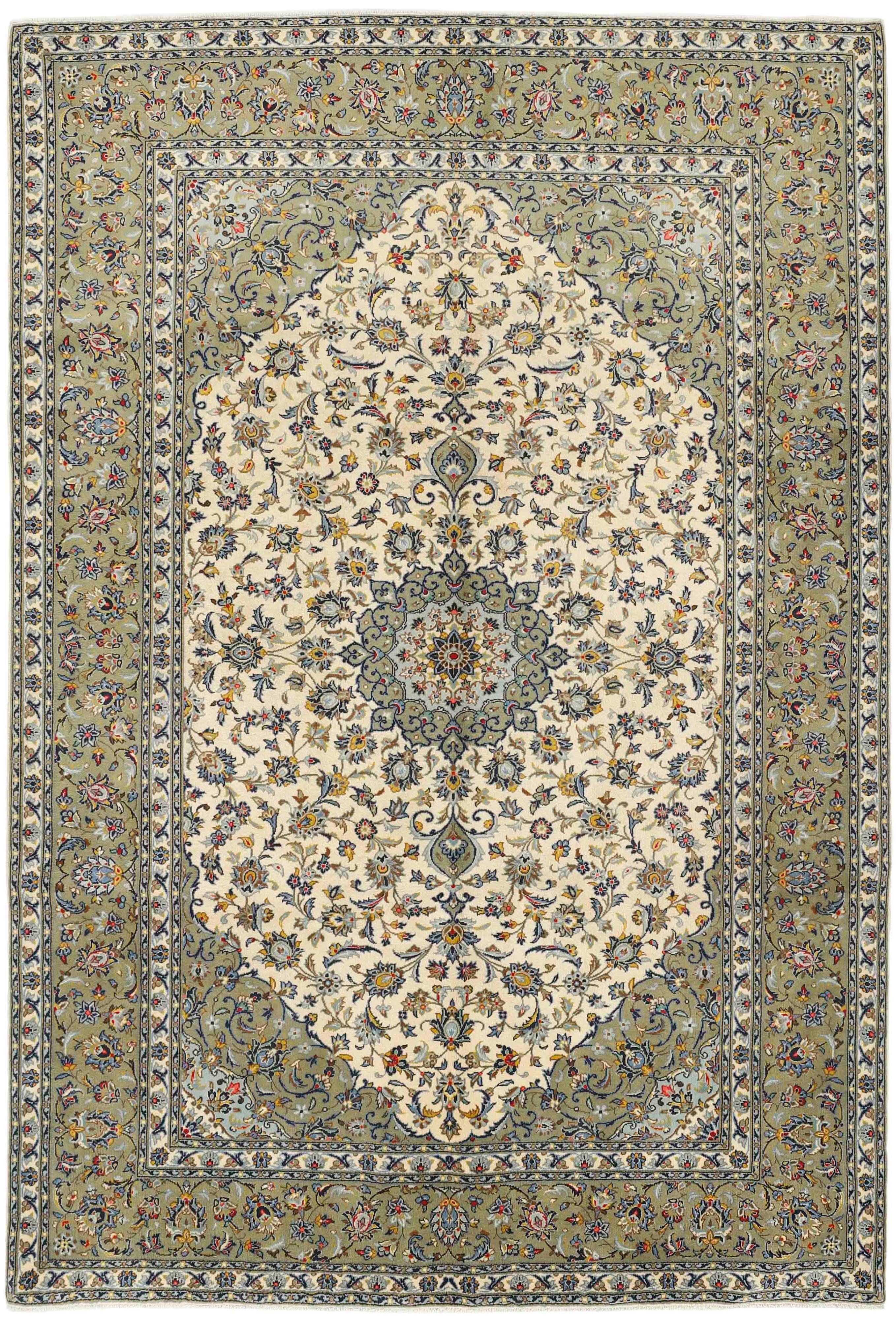 Authentic persian rug with traditional floral design in red, blue, beige and brown