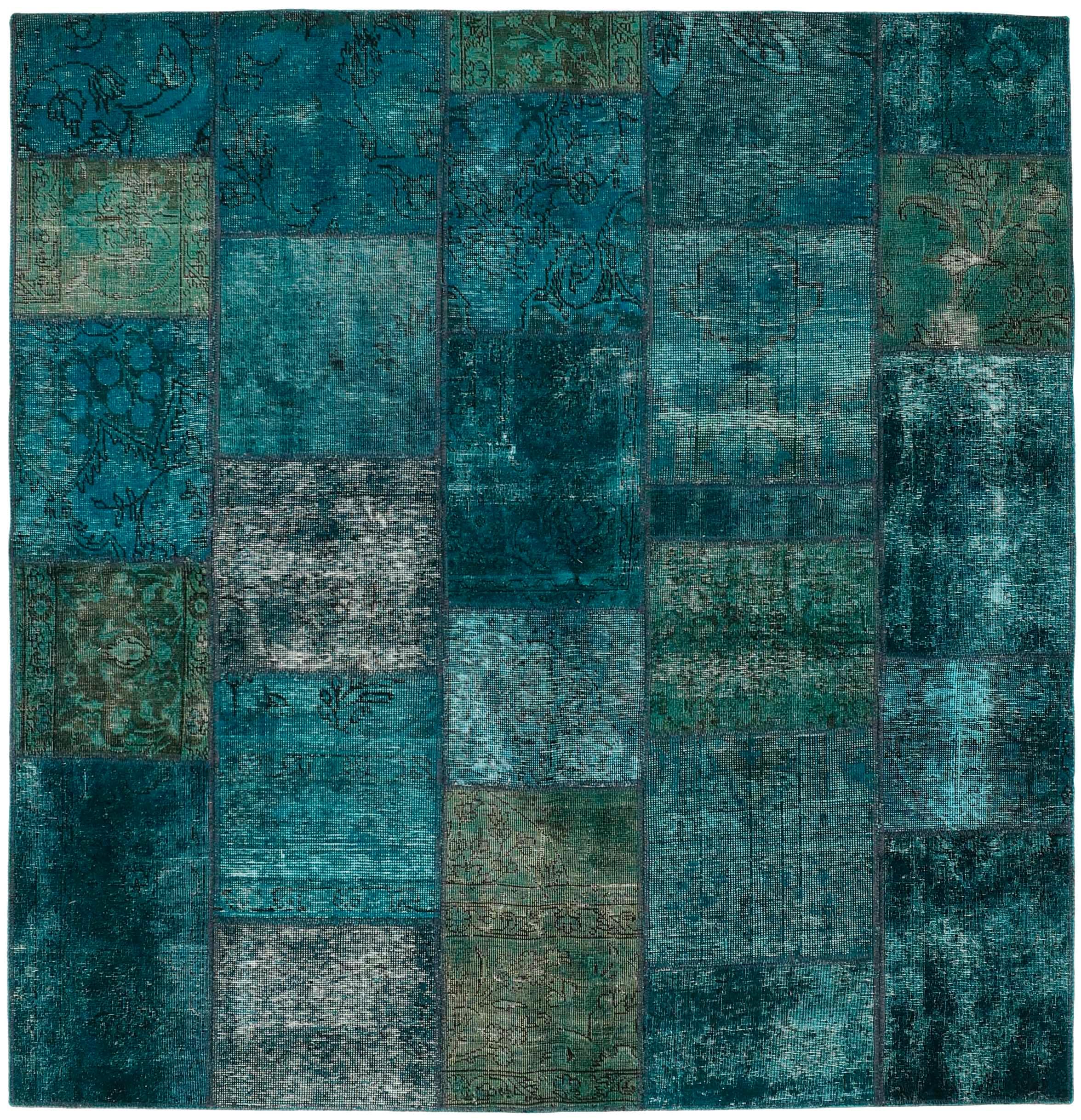 Authentic Persian blue patchwork square rug