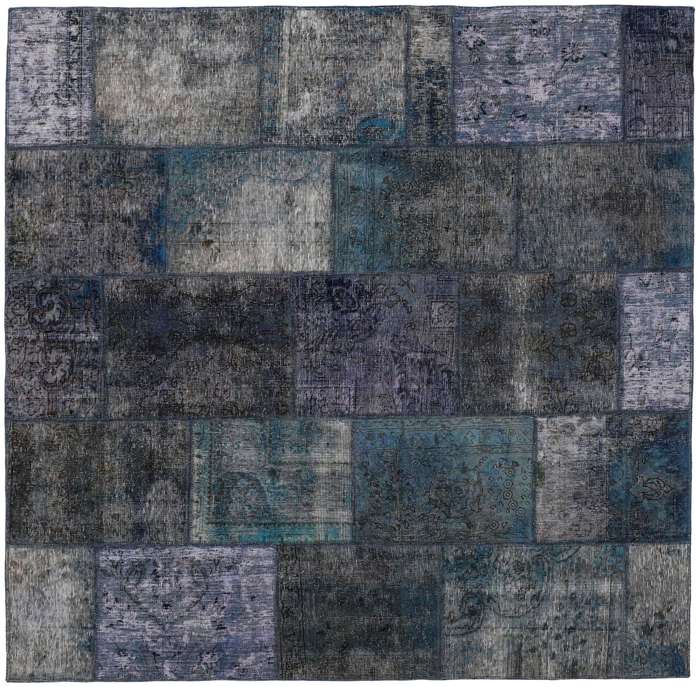 Authentic Persian blue patchwork square rug
