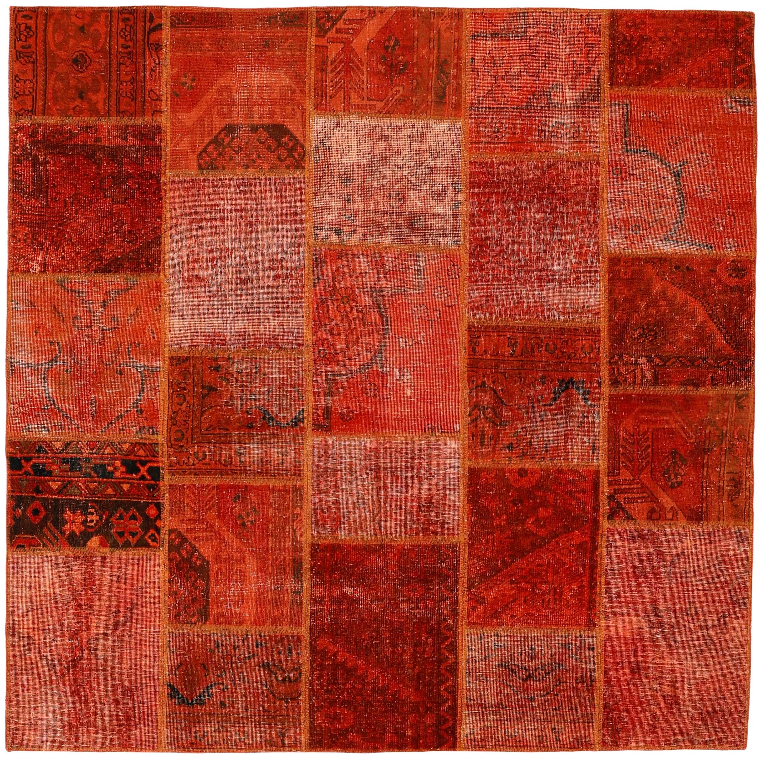 Authentic Persian orange patchwork square rug