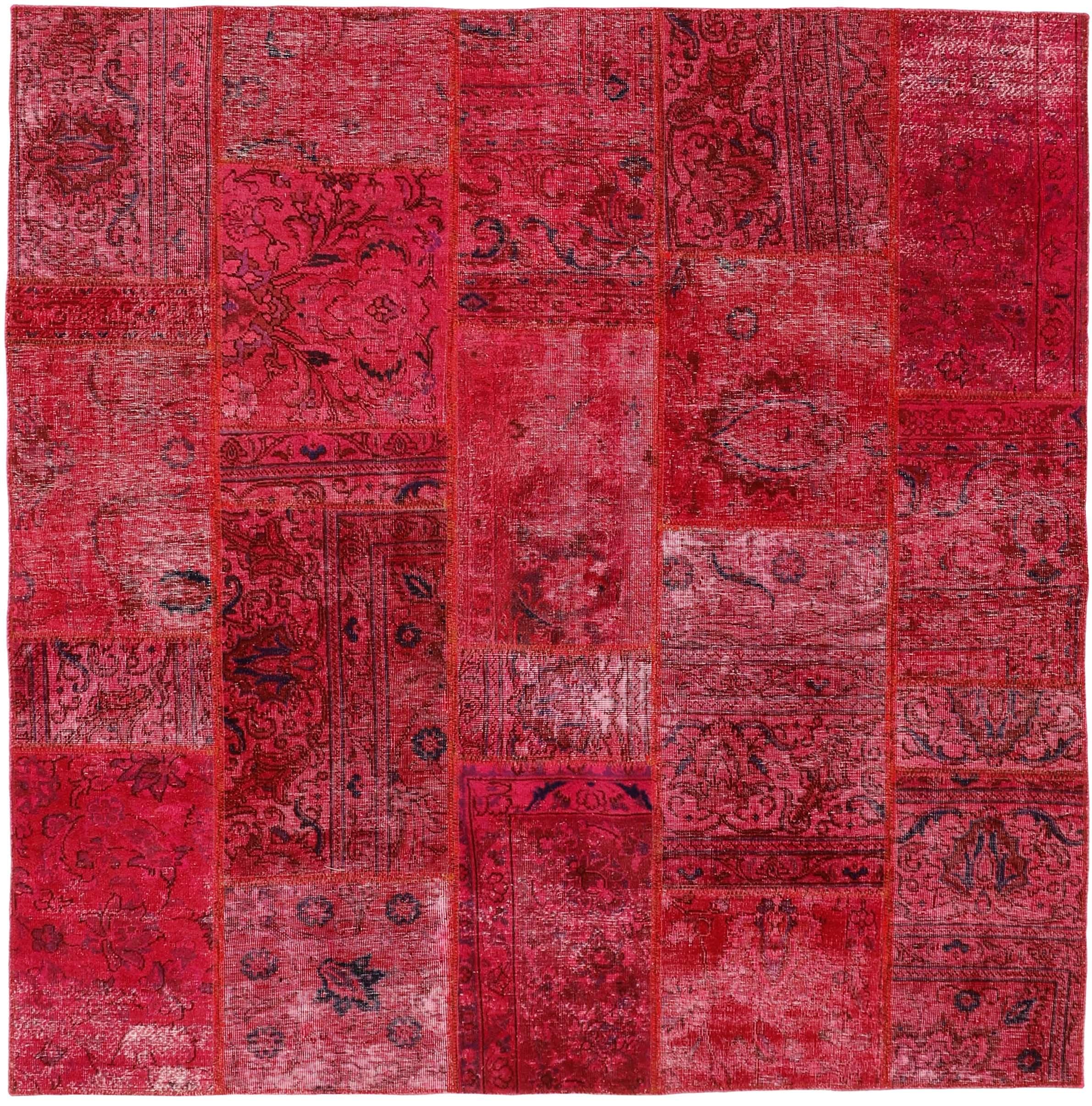 Authentic Persian pink patchwork square rug