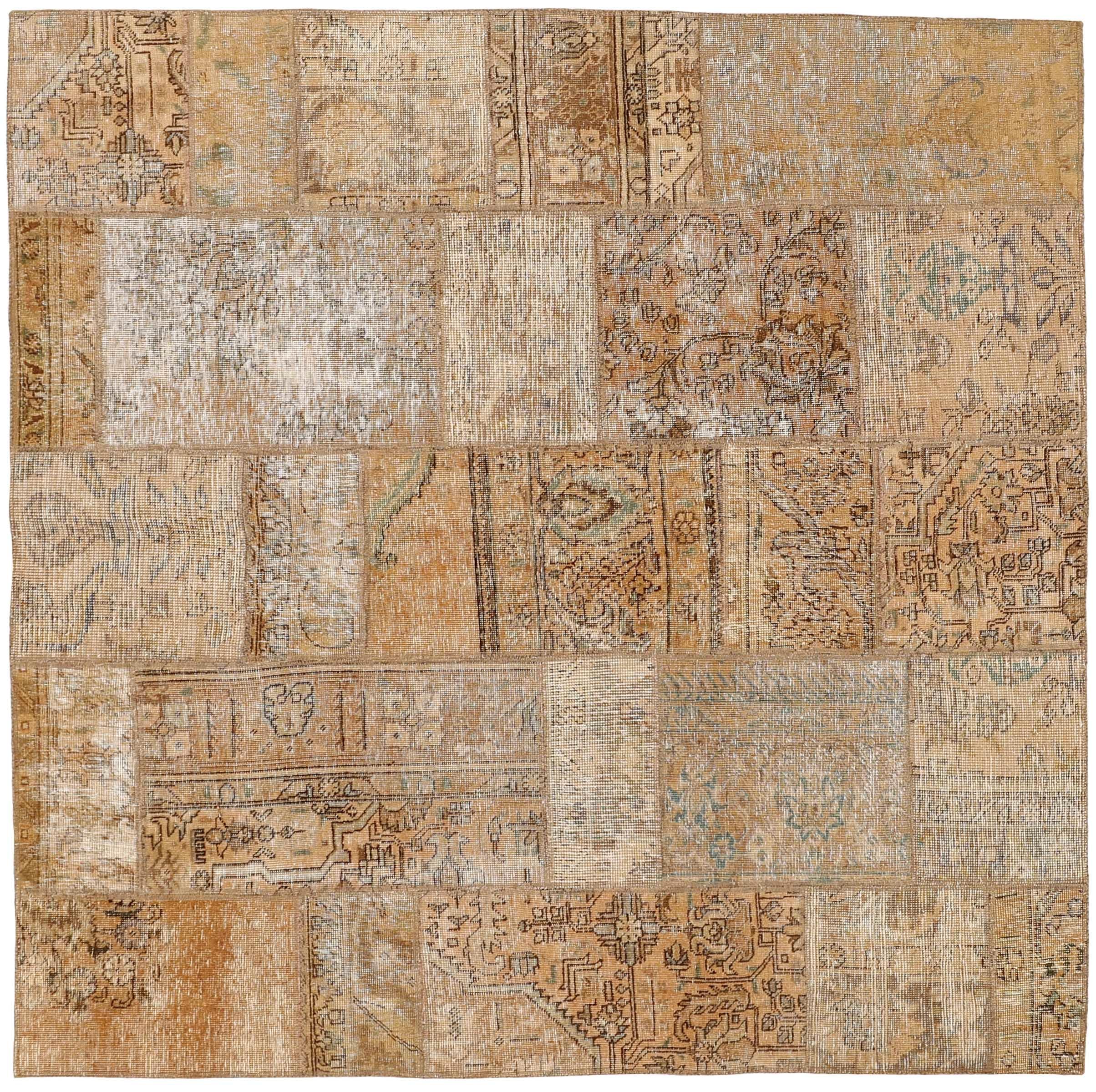 Authentic Persian beige patchwork square rug