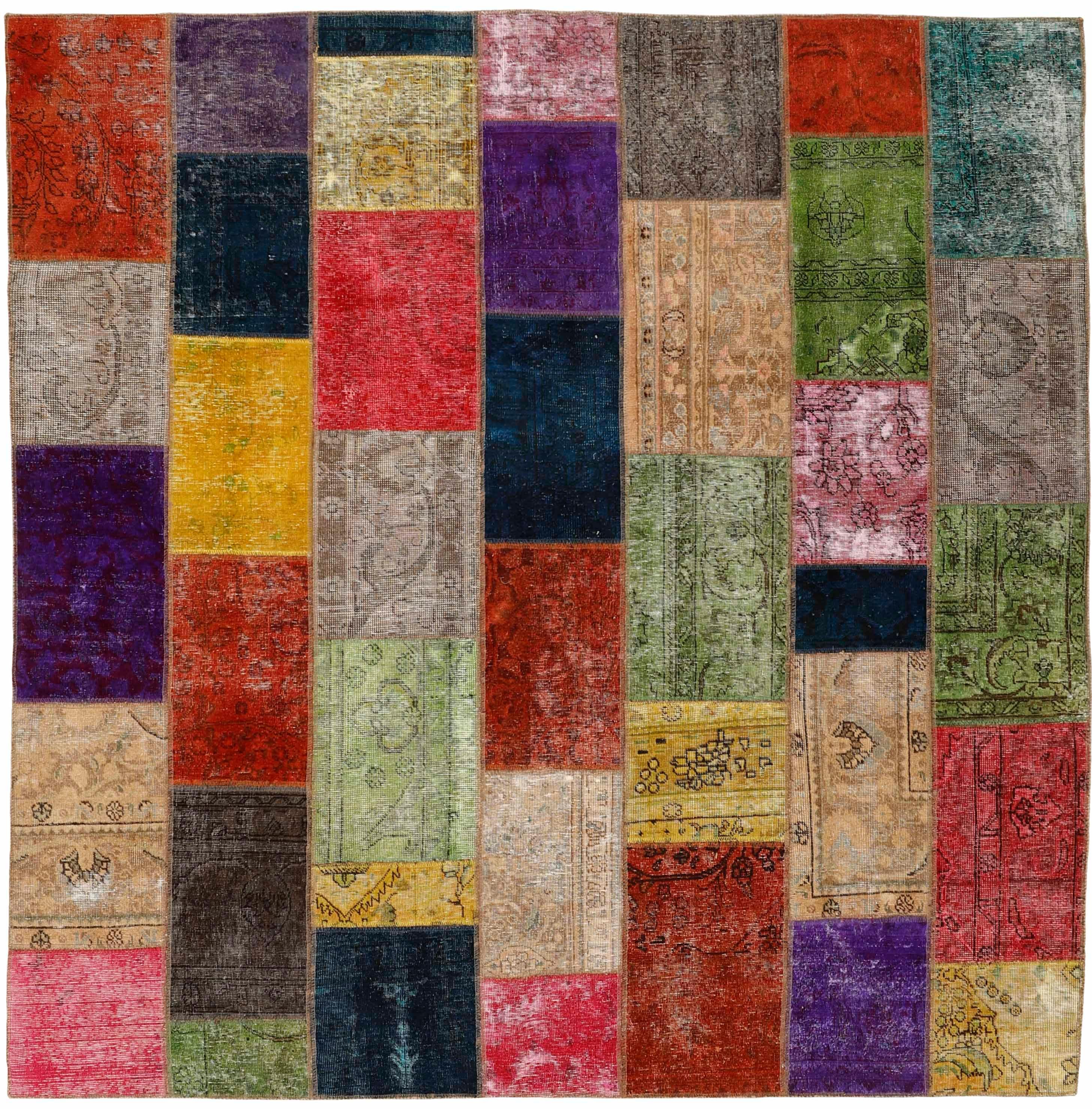 Authentic Persian multicolour patchwork square rug