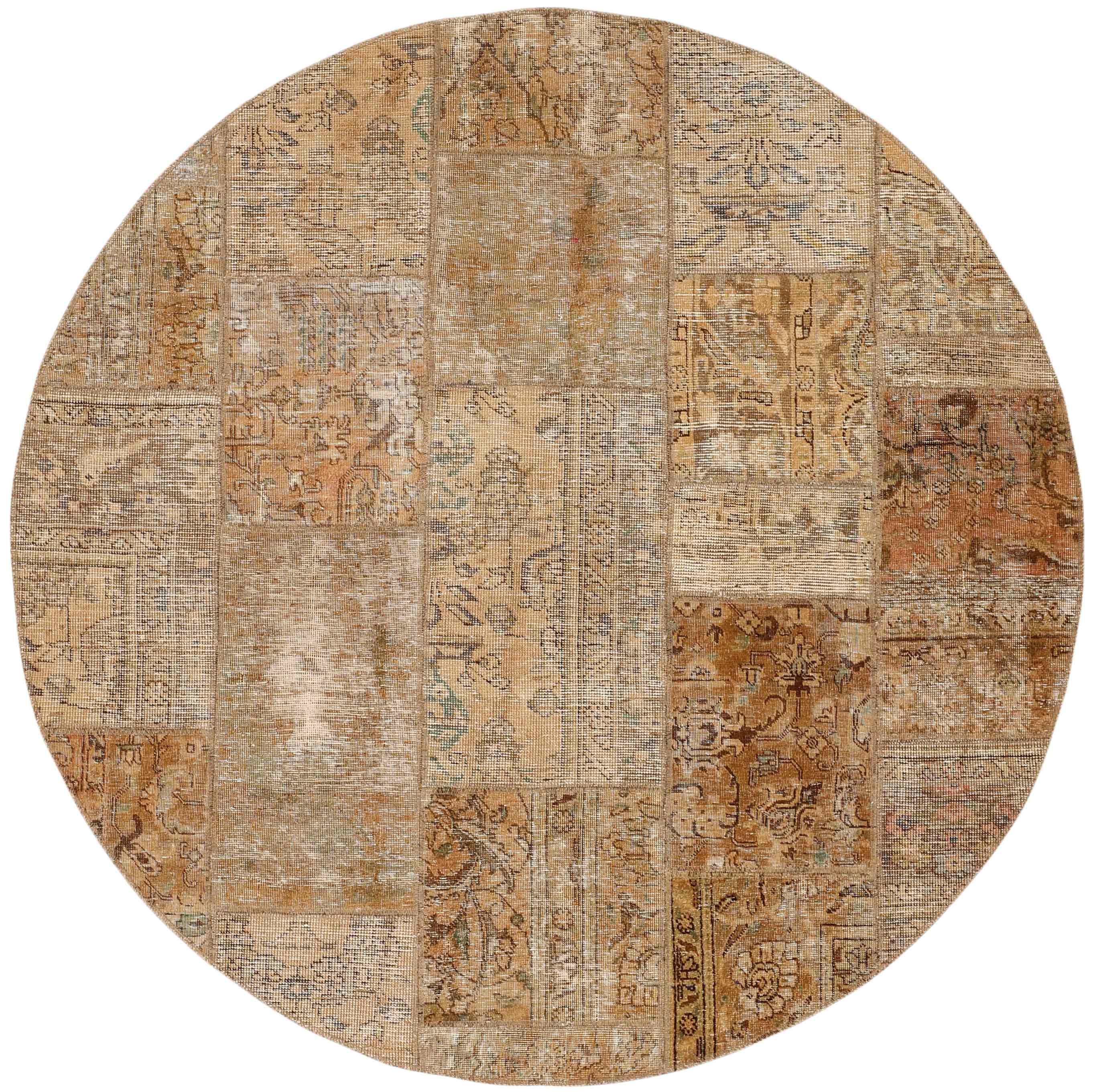 Authentic beige patchwork persian circle rug
