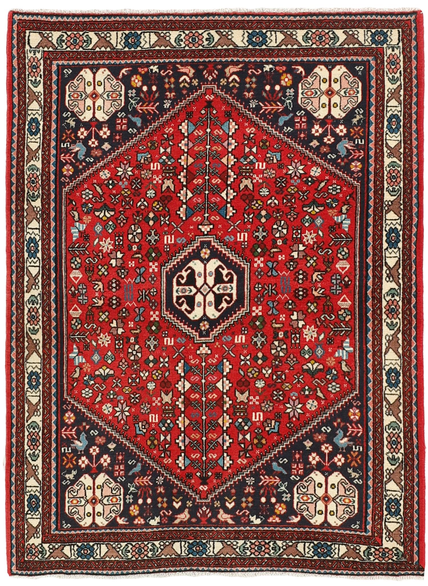Authentic persian rug with traditional tribal geometric design in red and cream