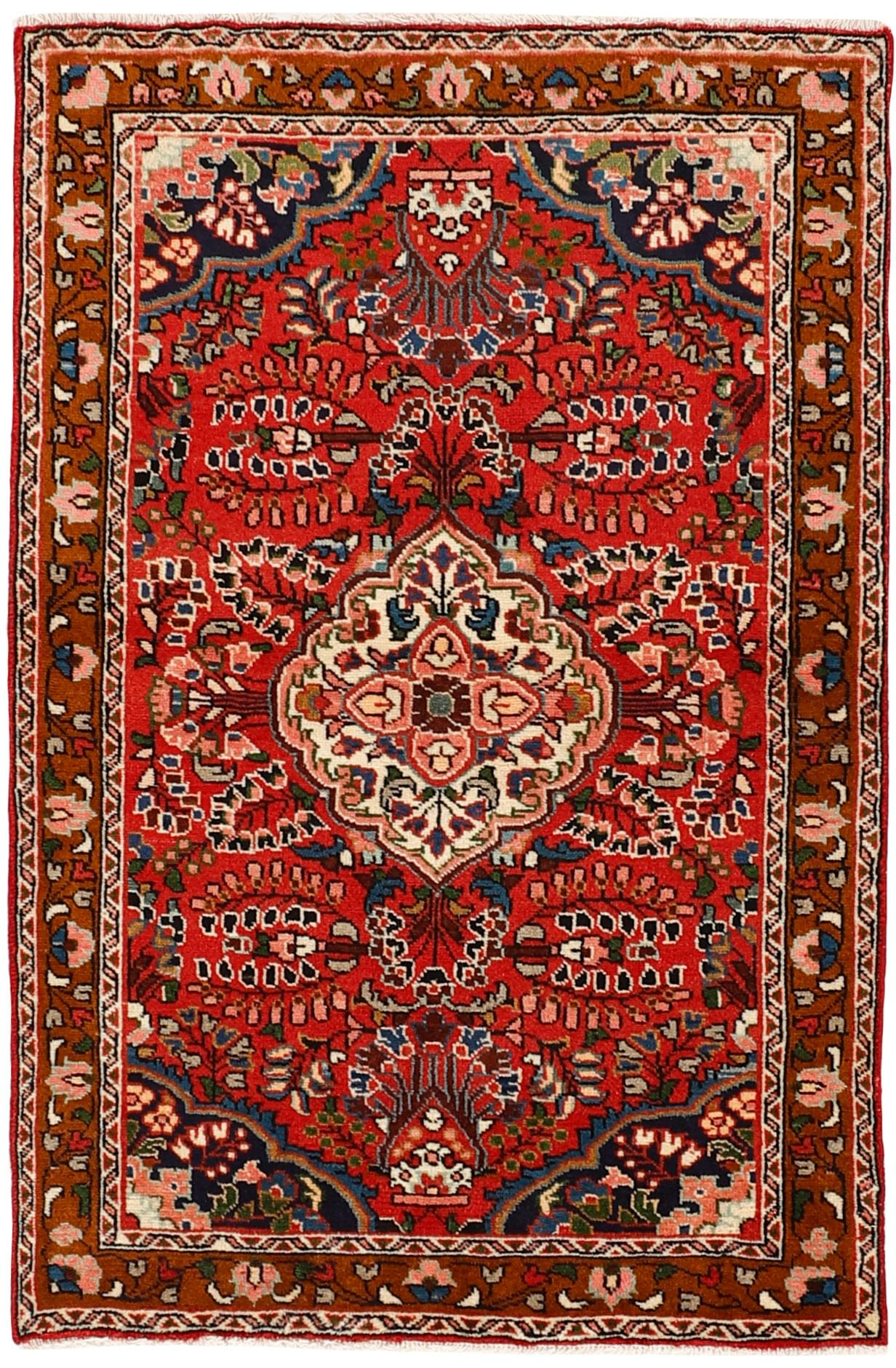 Red persian rug with floral design