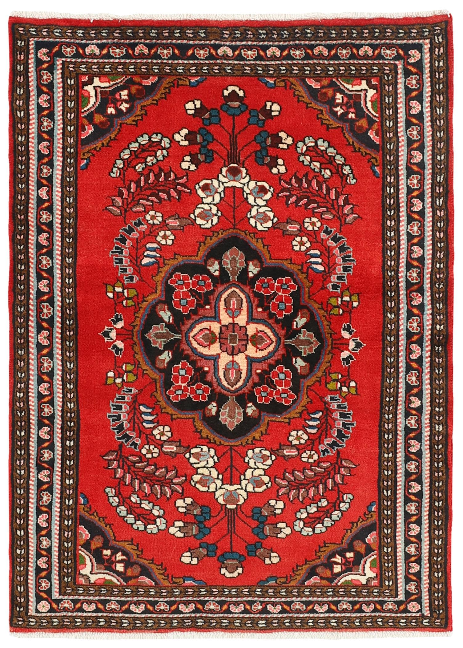 Red persian rug with floral design