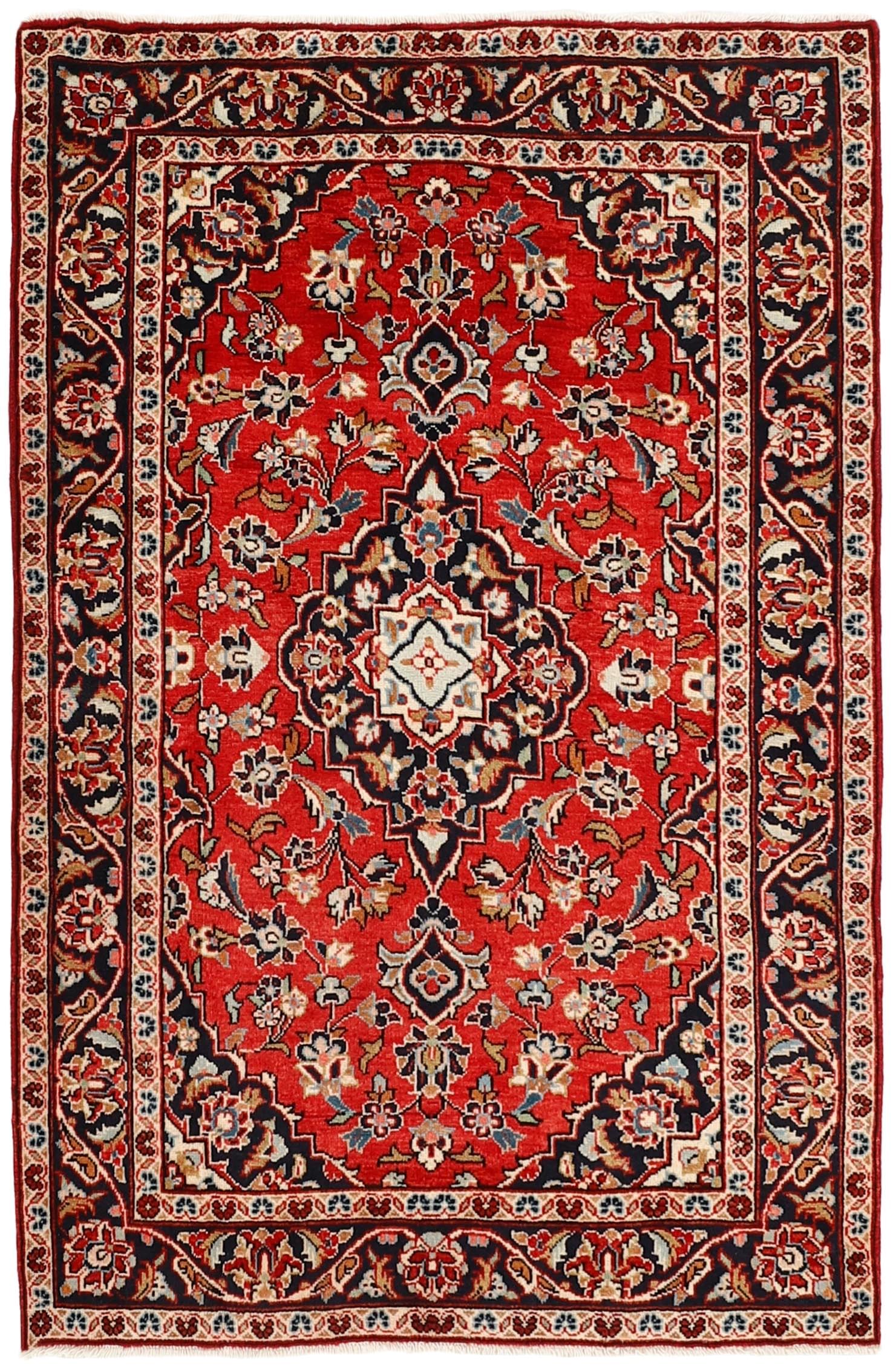 Authentic persian rug with Traditionalfloral design in red and blue