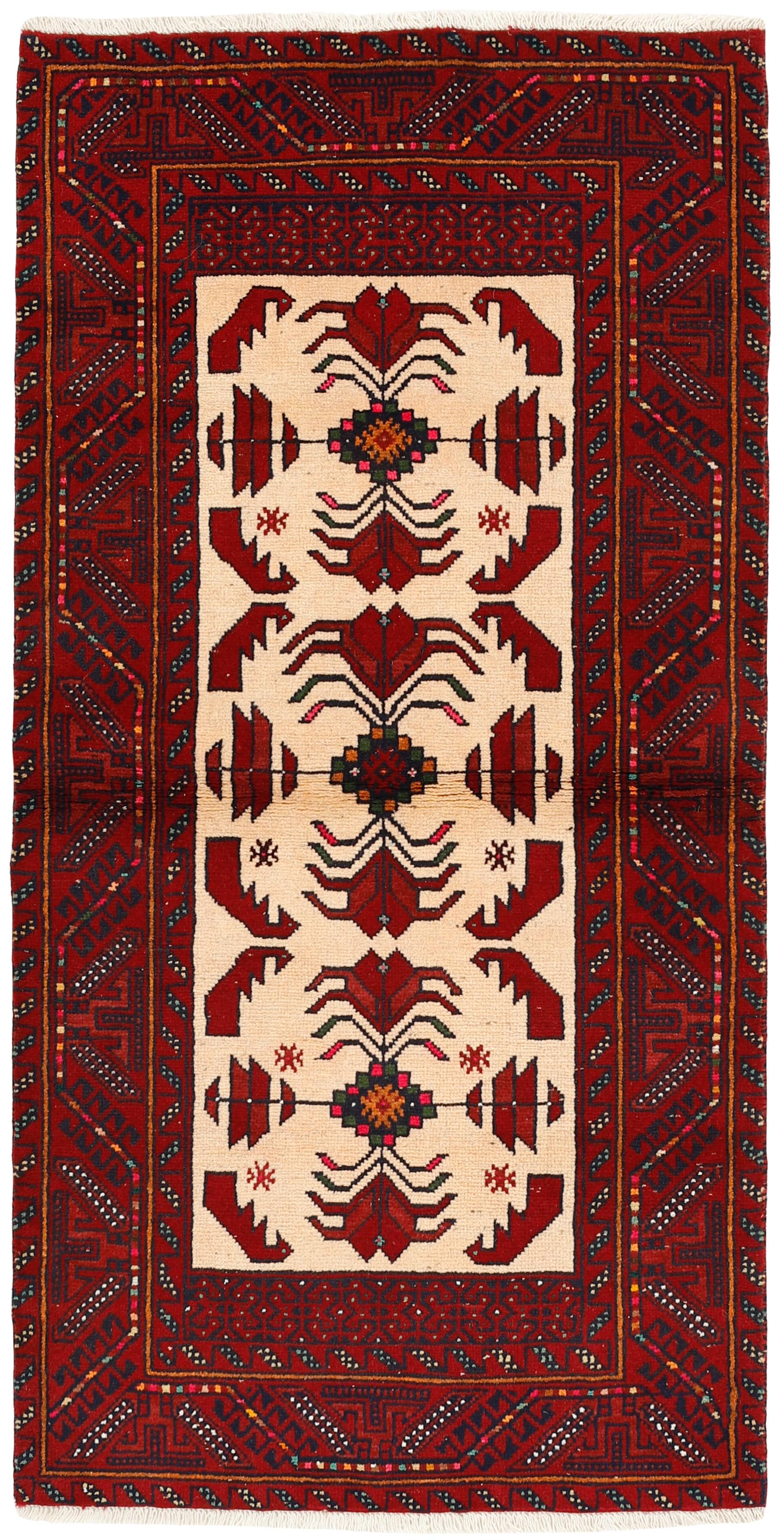 Red Persian wool rug with traditional design