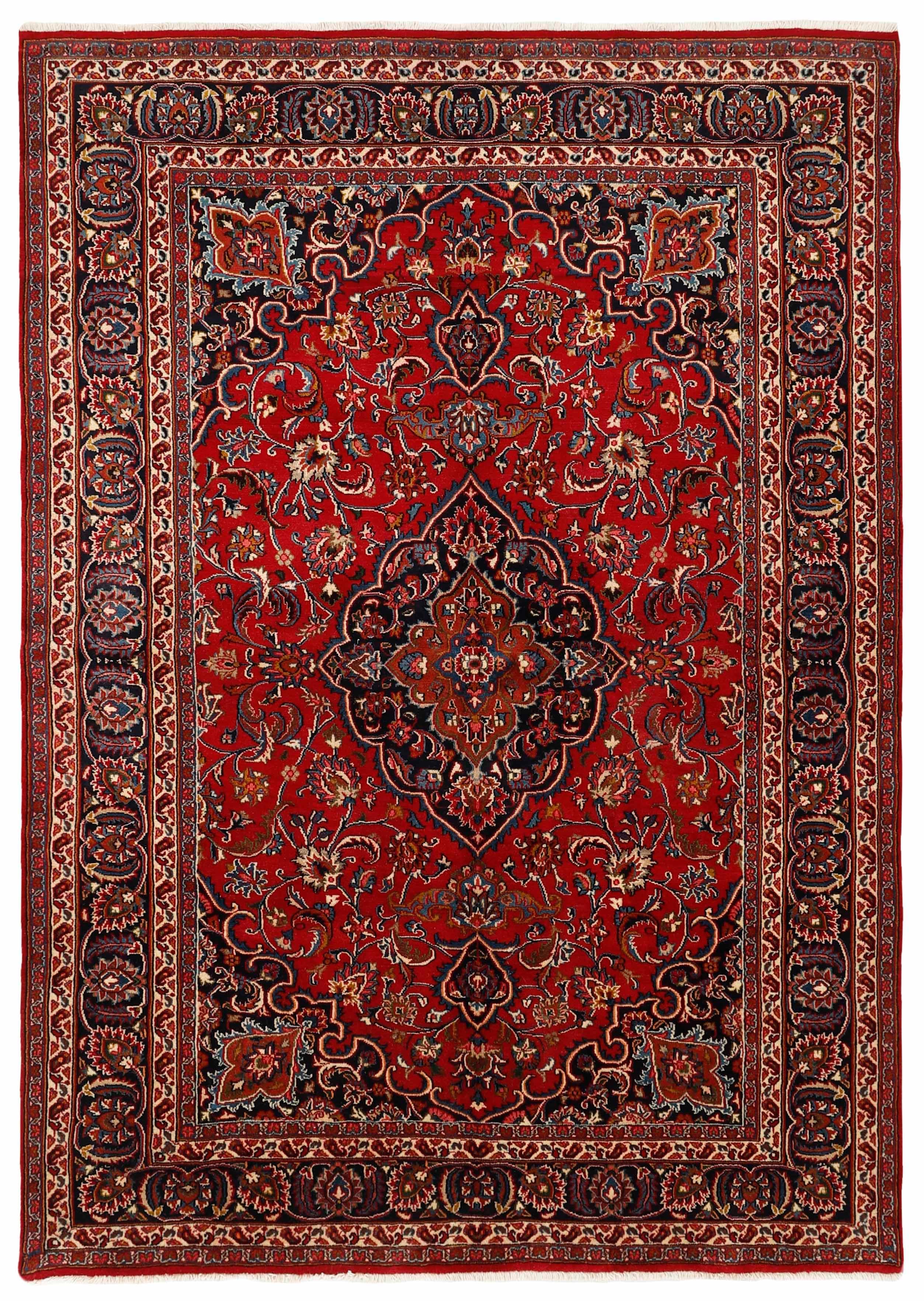 Authentic persian kelim flatweave rug with traditional design in red, blue and beige