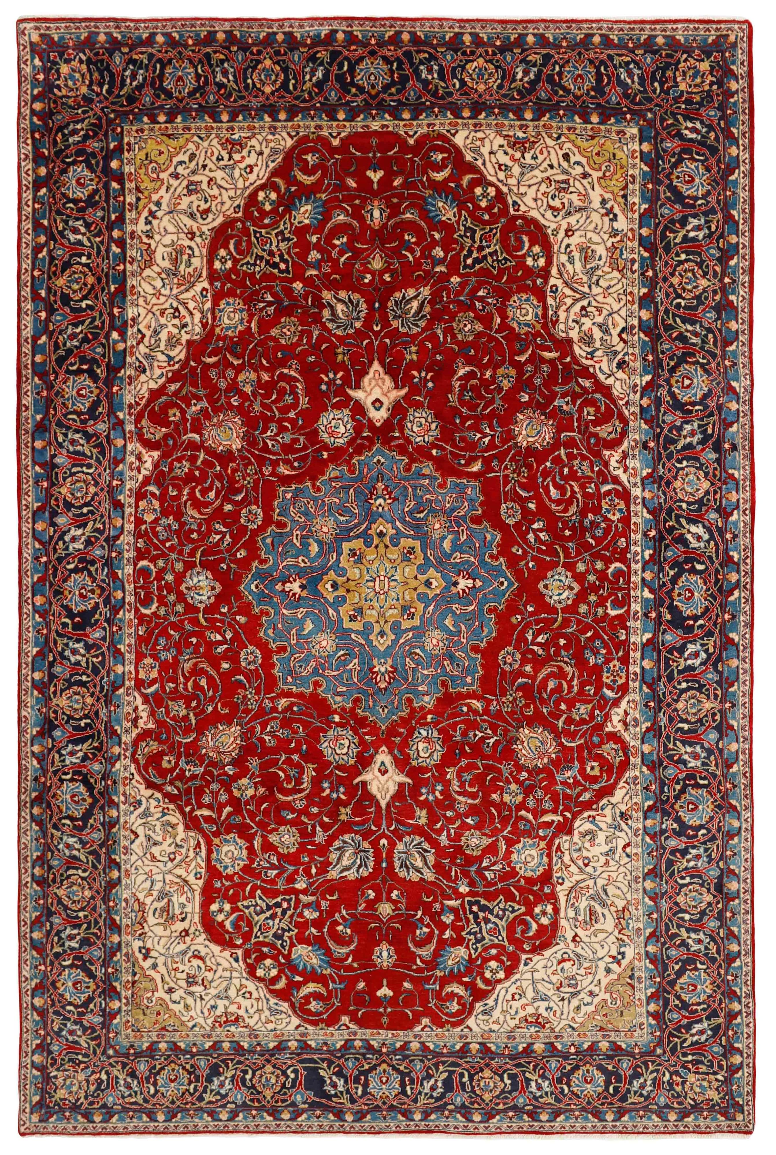 Large authentic persian rug with traditional floral pattern in red, blue, green, beige and brown