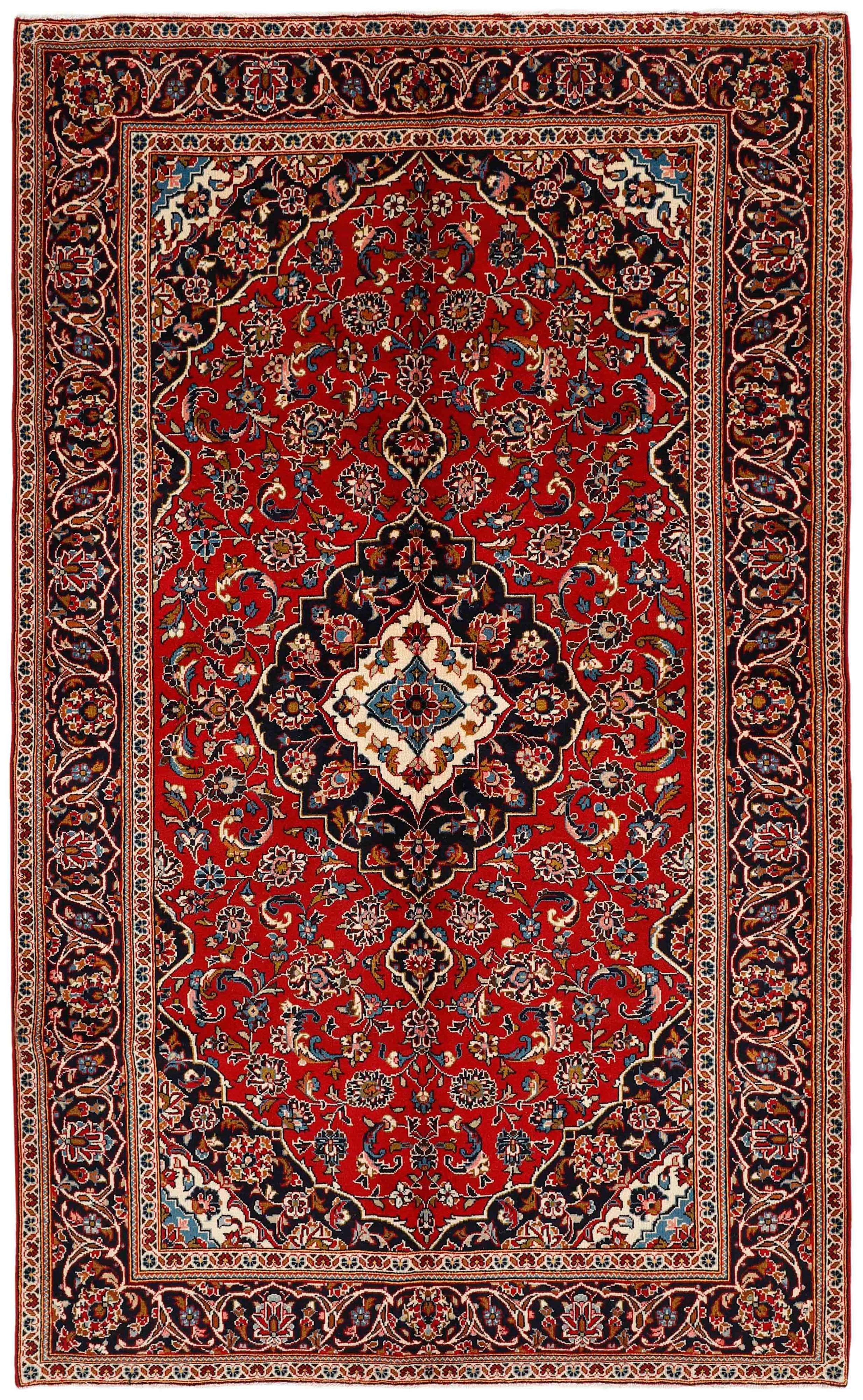 Authentic persian rug with Traditionalfloral design in red and blue