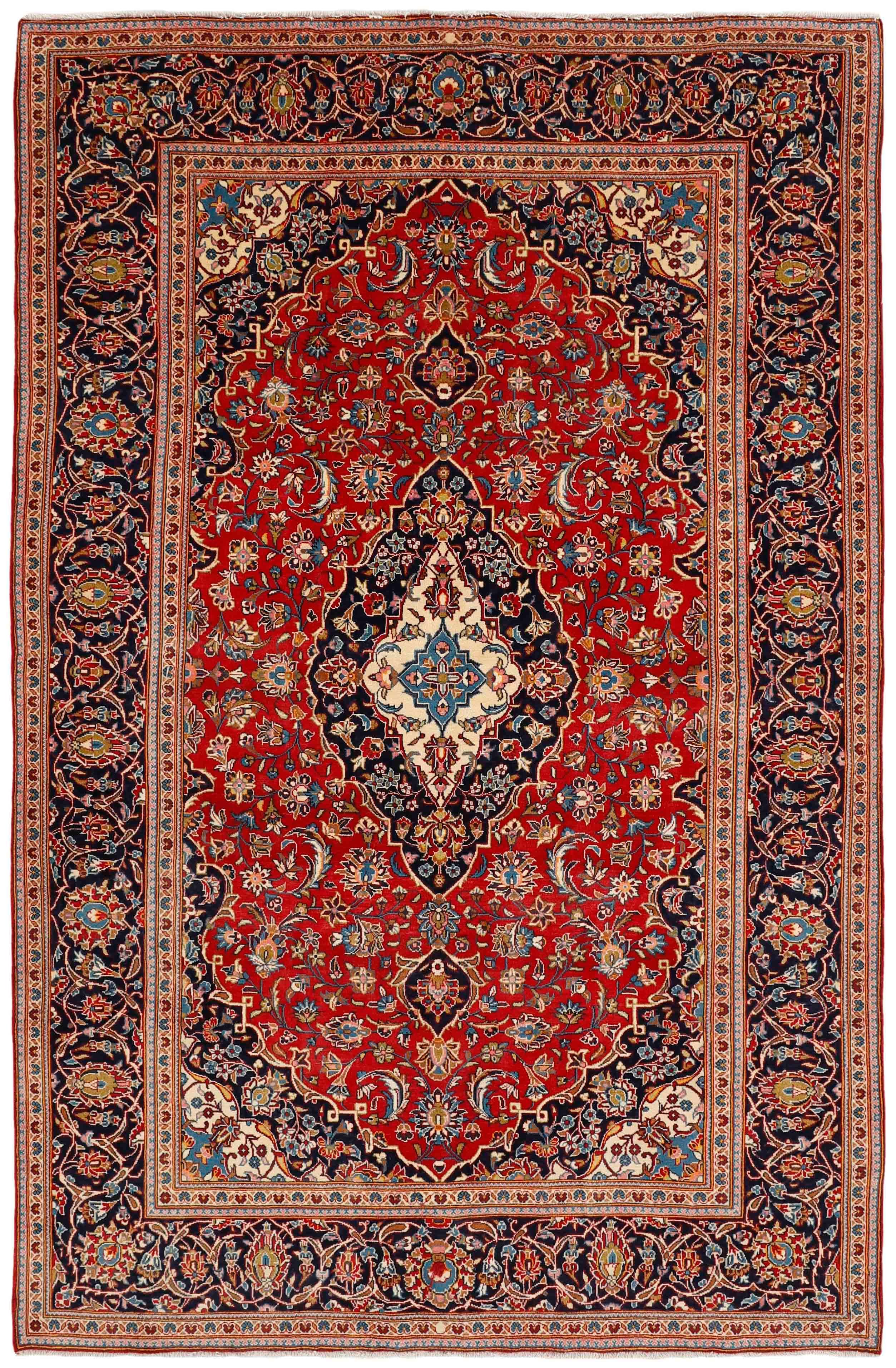 Authentic persian rug with Traditionalfloral design in red and blue