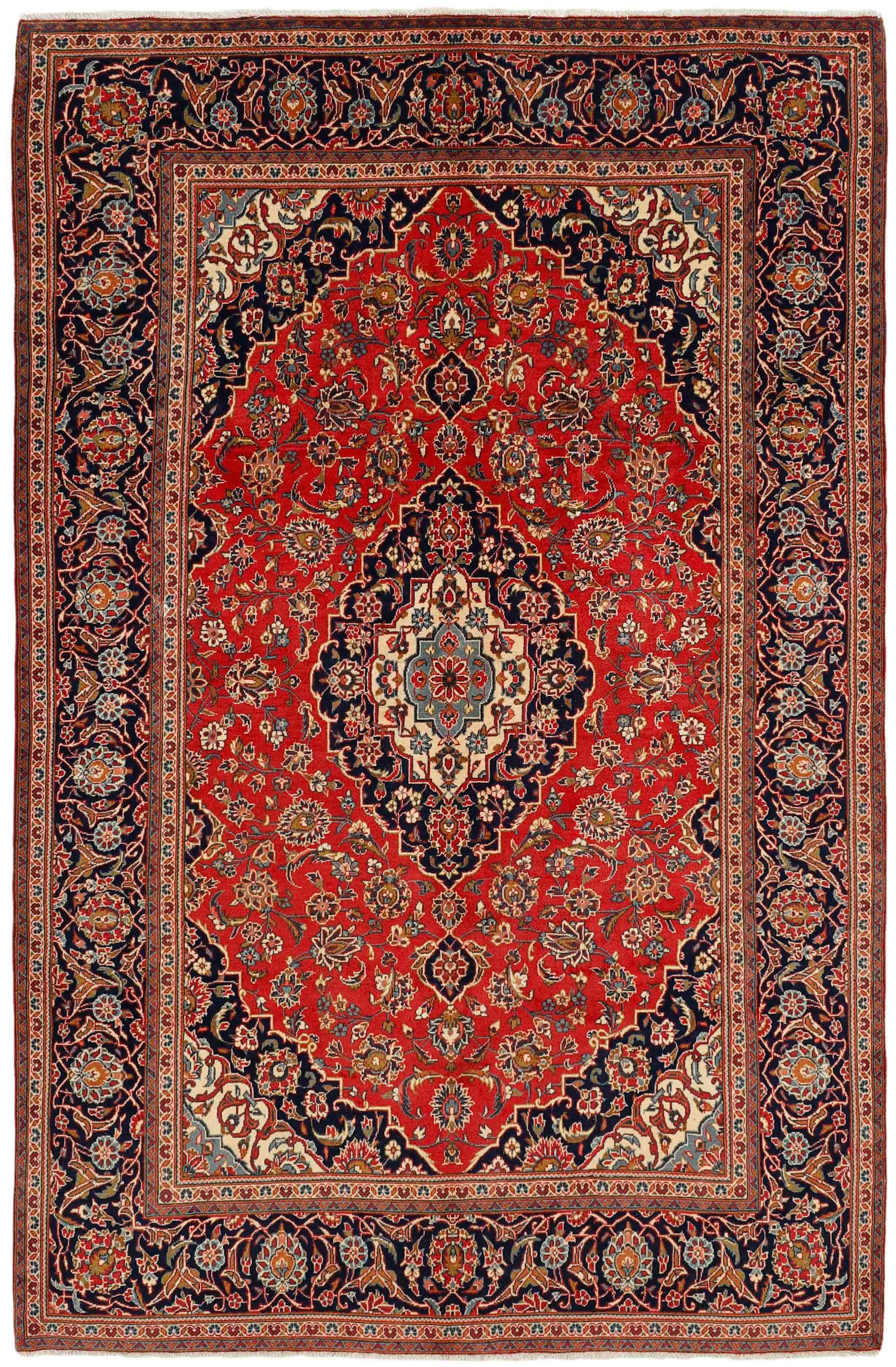 Authentic persian rug with Traditionalfloral design in red and blue