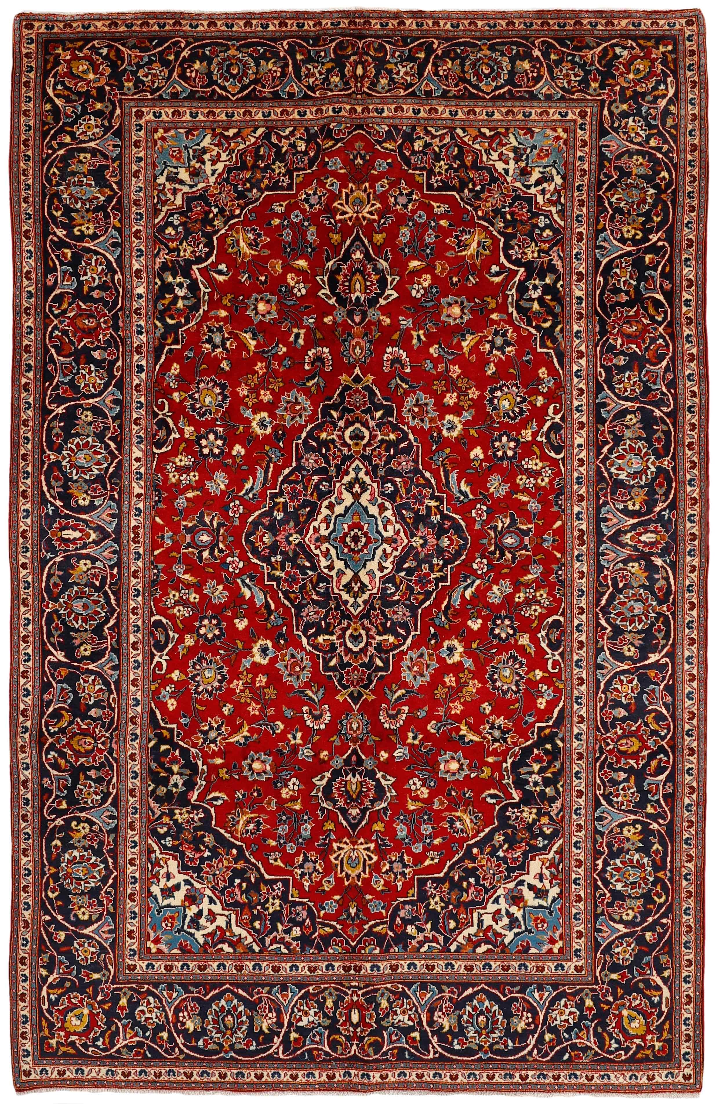 Authentic persian rug with Traditionalfloral design in red and blue