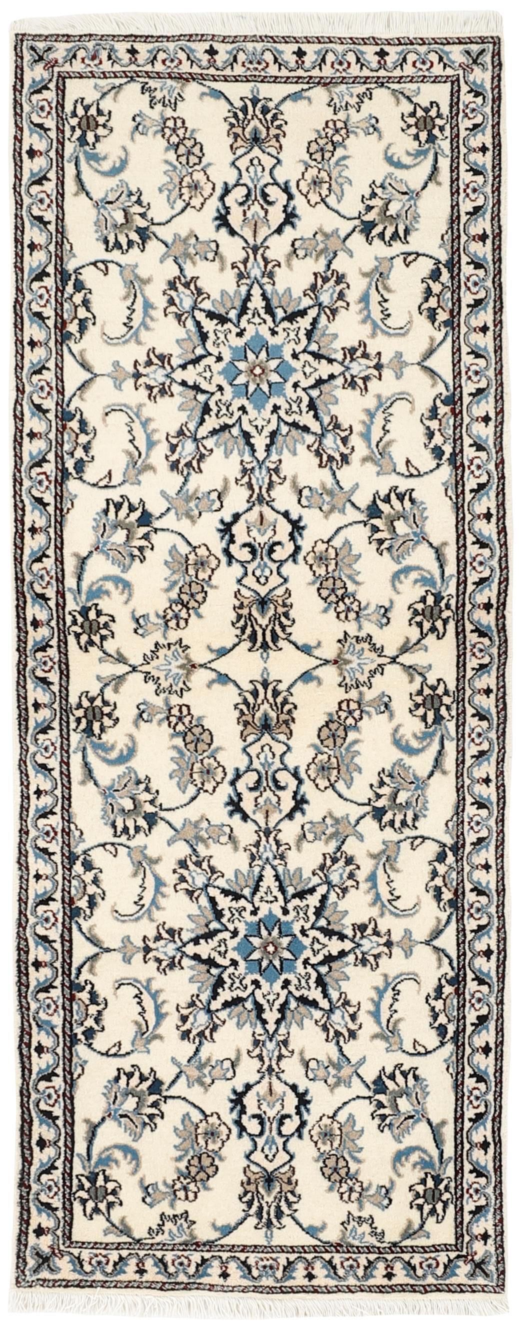 authentic persian runner with navy and cream floral design