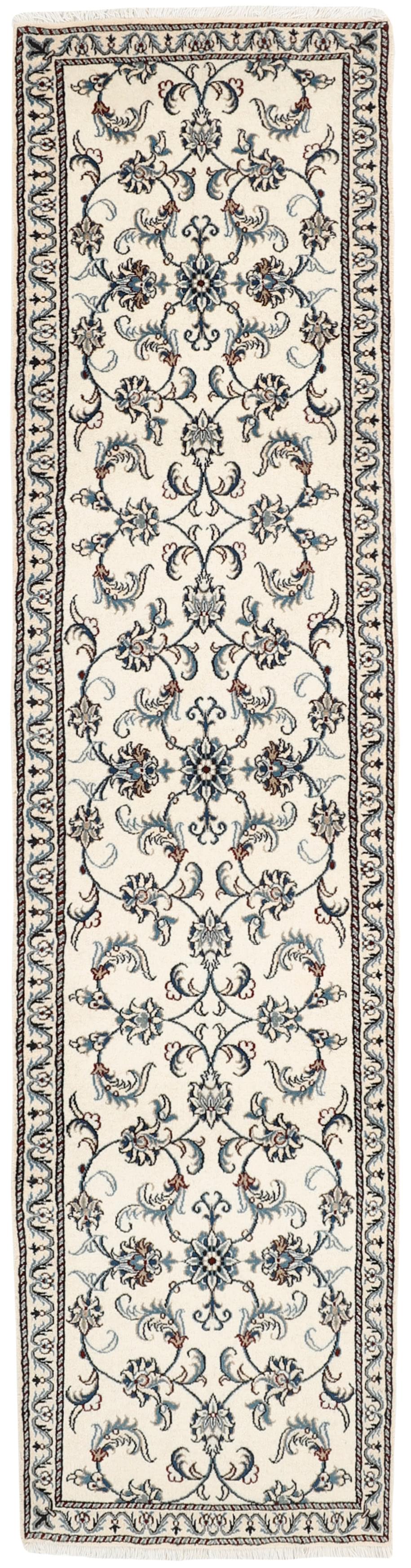 authentic persian runner with cream, beige, blue and brown floral design
