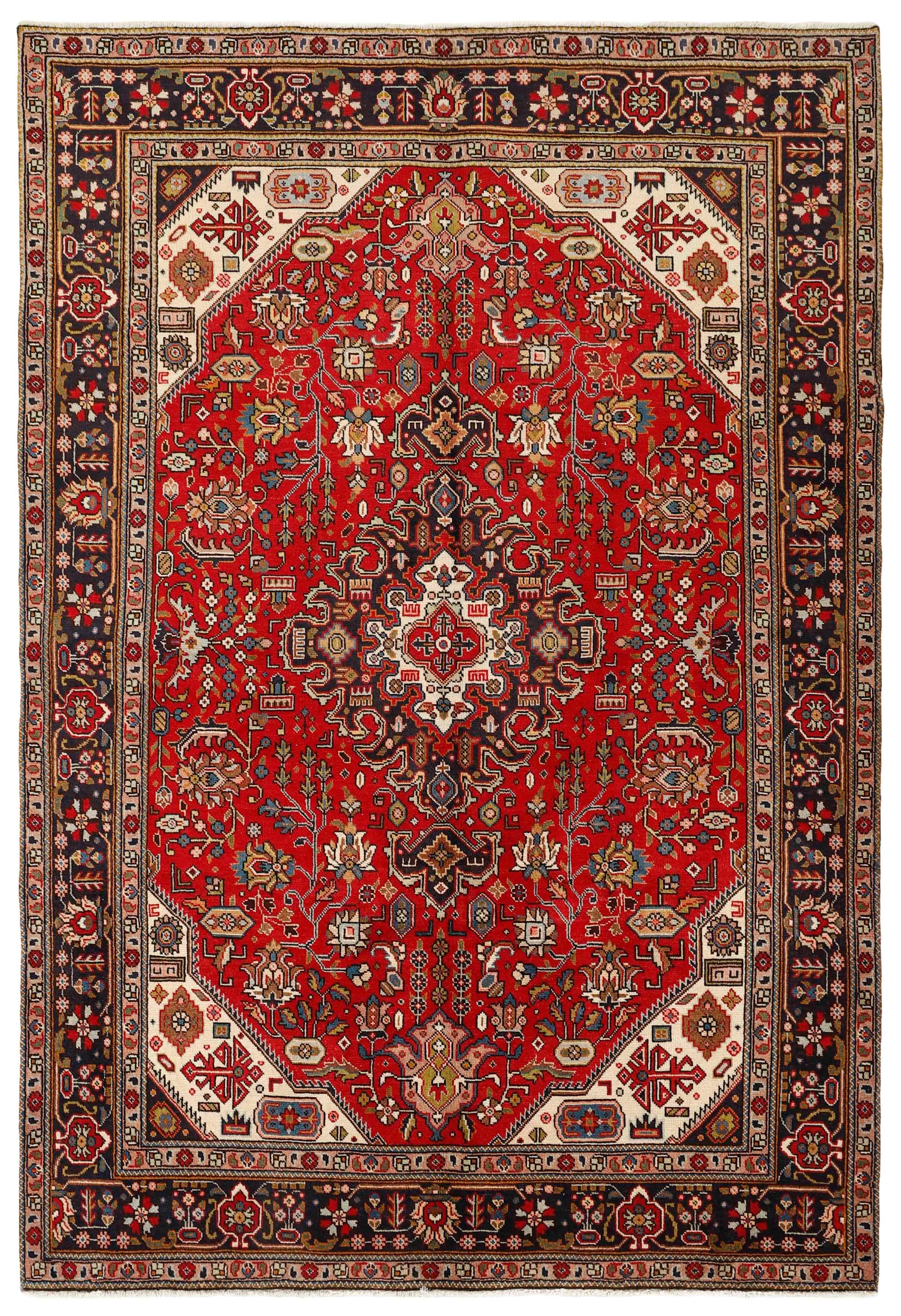 Authentic persian rug with traditional floral design in red, black and beige