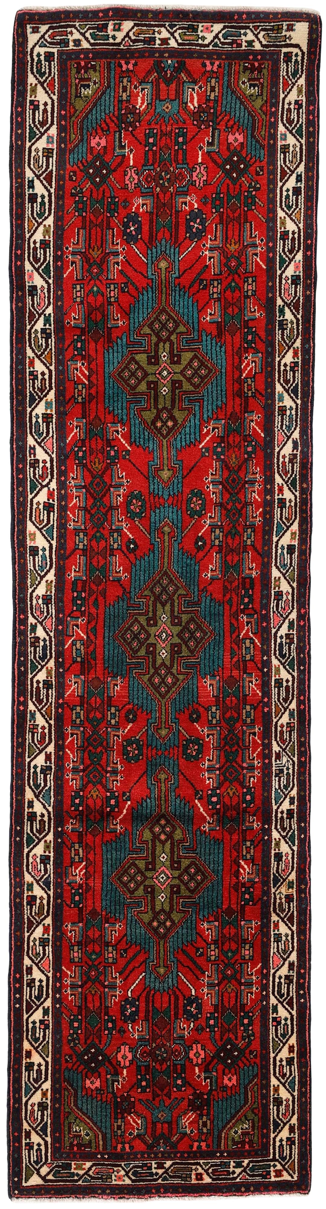 Red and black traditional persian runner with floral design