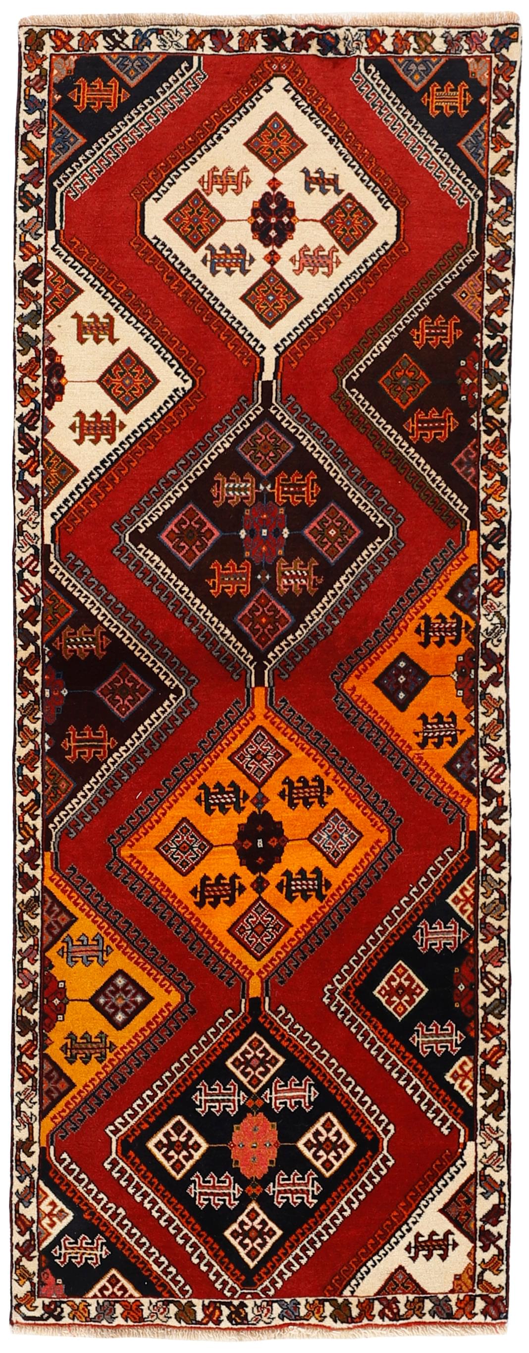 red persian rug with geometric design